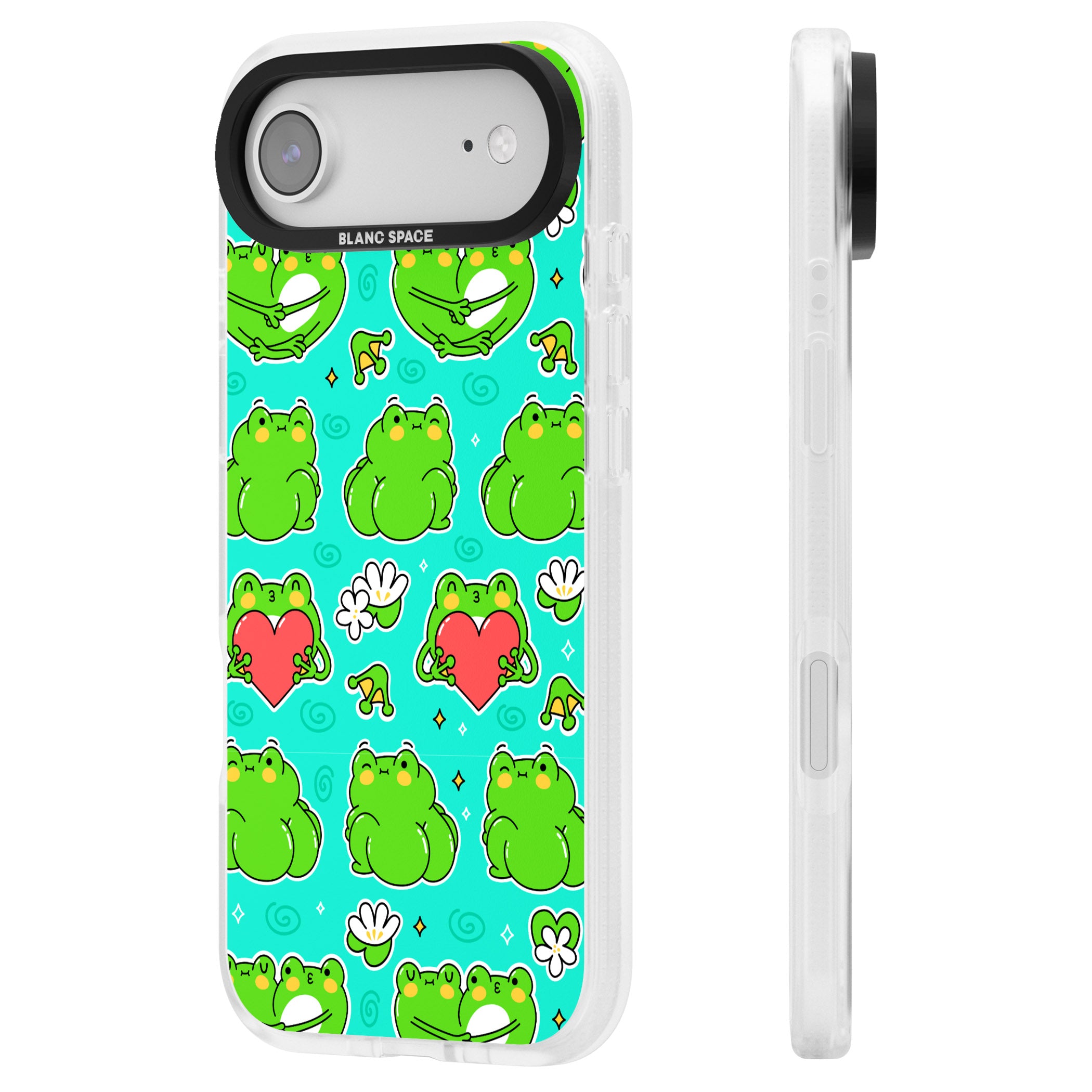 Frog Booty Kawaii Pattern iPhone 17 Air Impact Air Clear Phone Case Side Profile