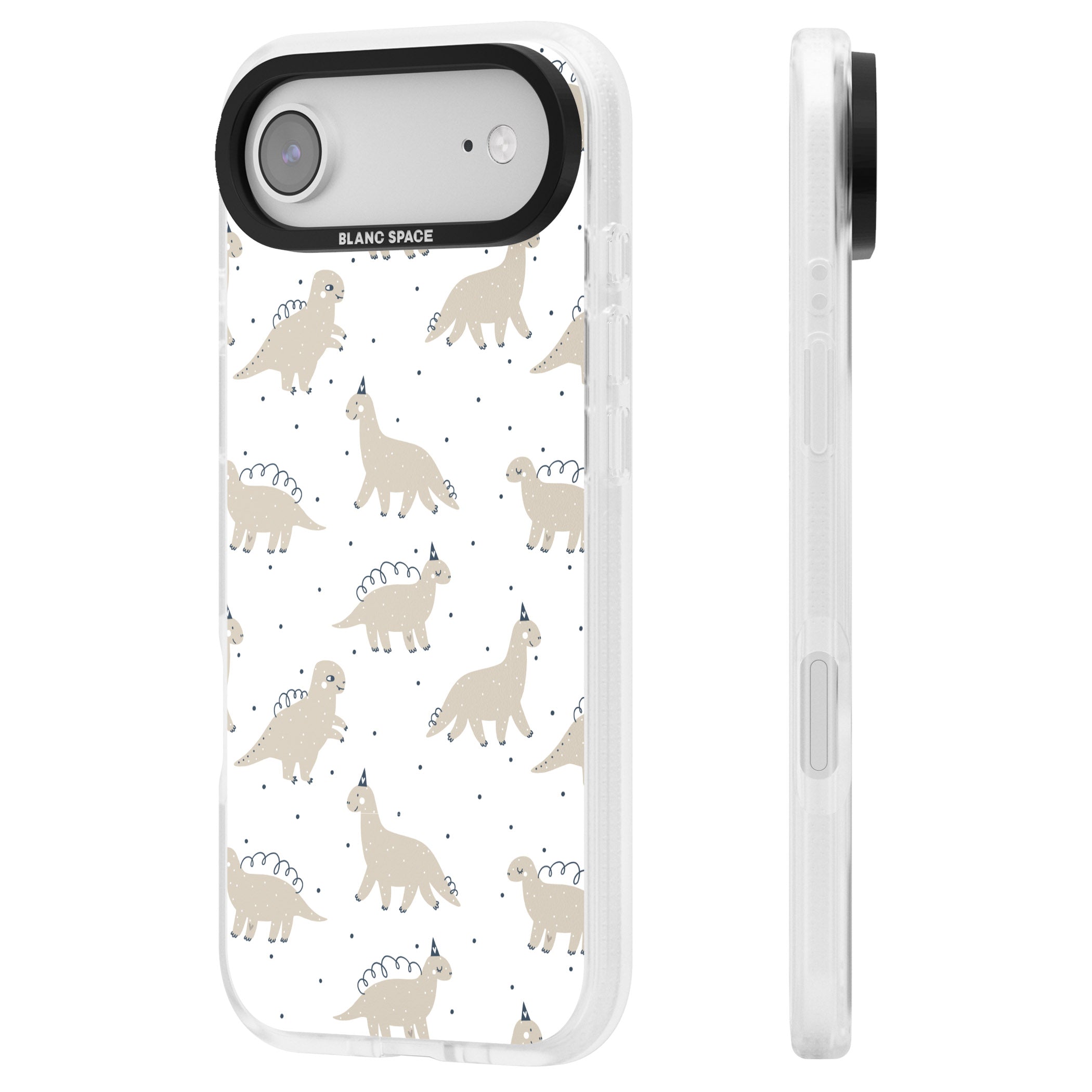 Party Dino Pattern iPhone 17 Air Impact Air Clear Phone Case Side Profile
