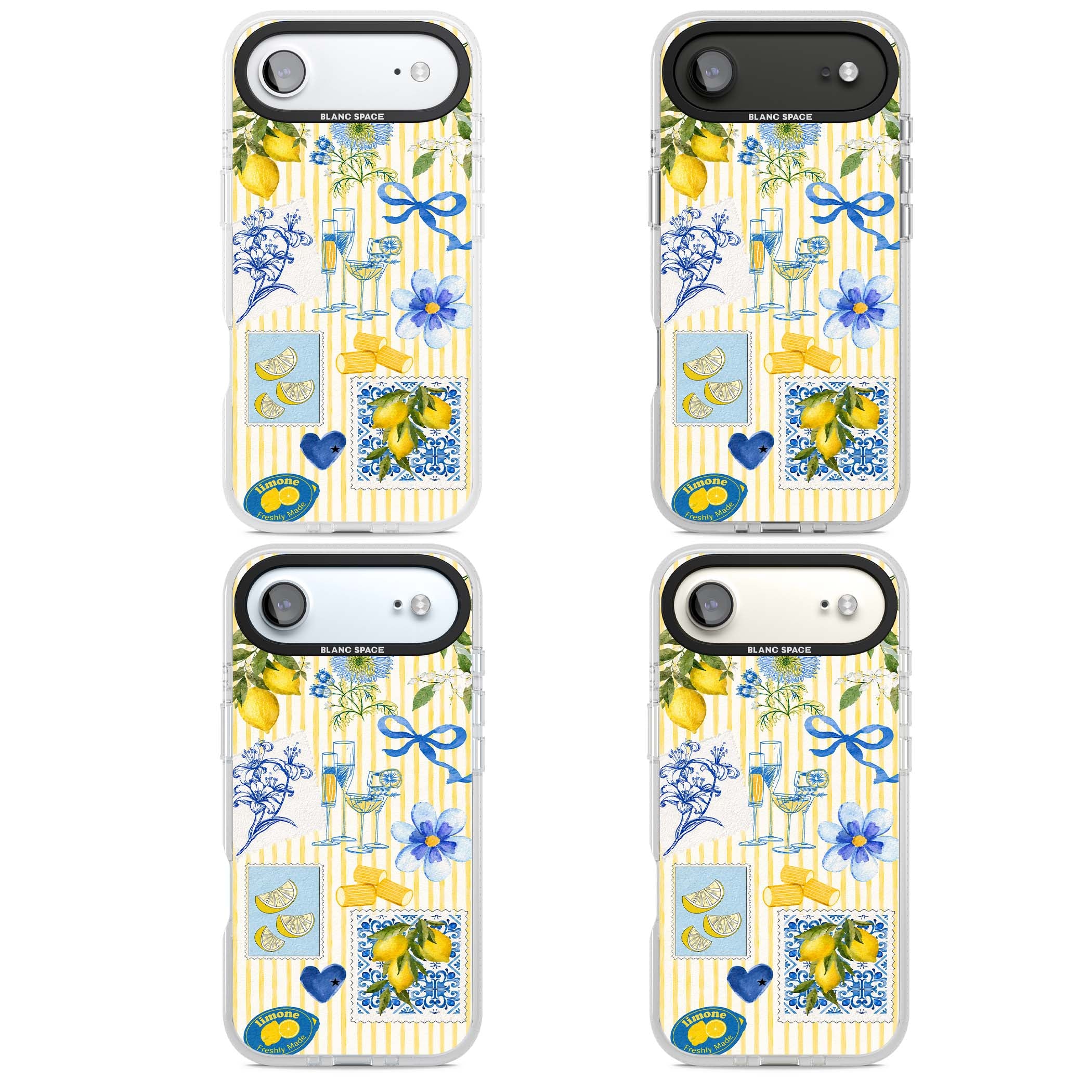 Limone Riviera Italian summer iPhone case featuring watercolour lemons, blue ribbon bows and majolica tile stamps on... | Clear Case Impact Air case for iPhone Air