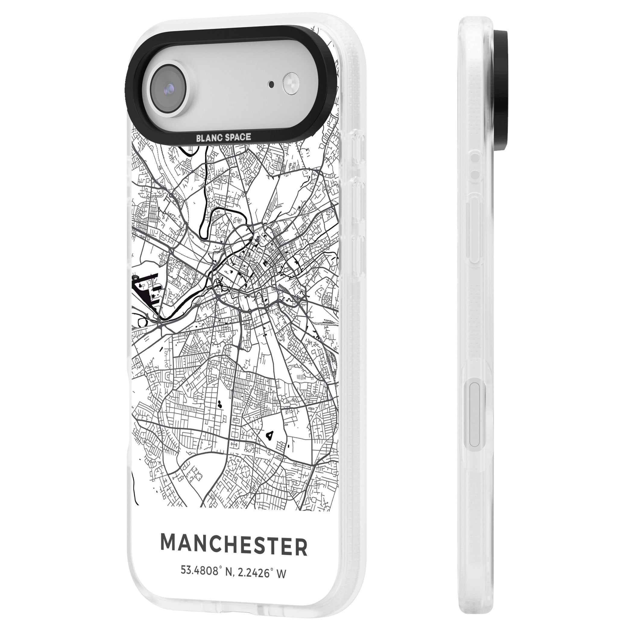 Manchester Map iPhone 17 Air Impact Air Clear Phone Case Side Profile
