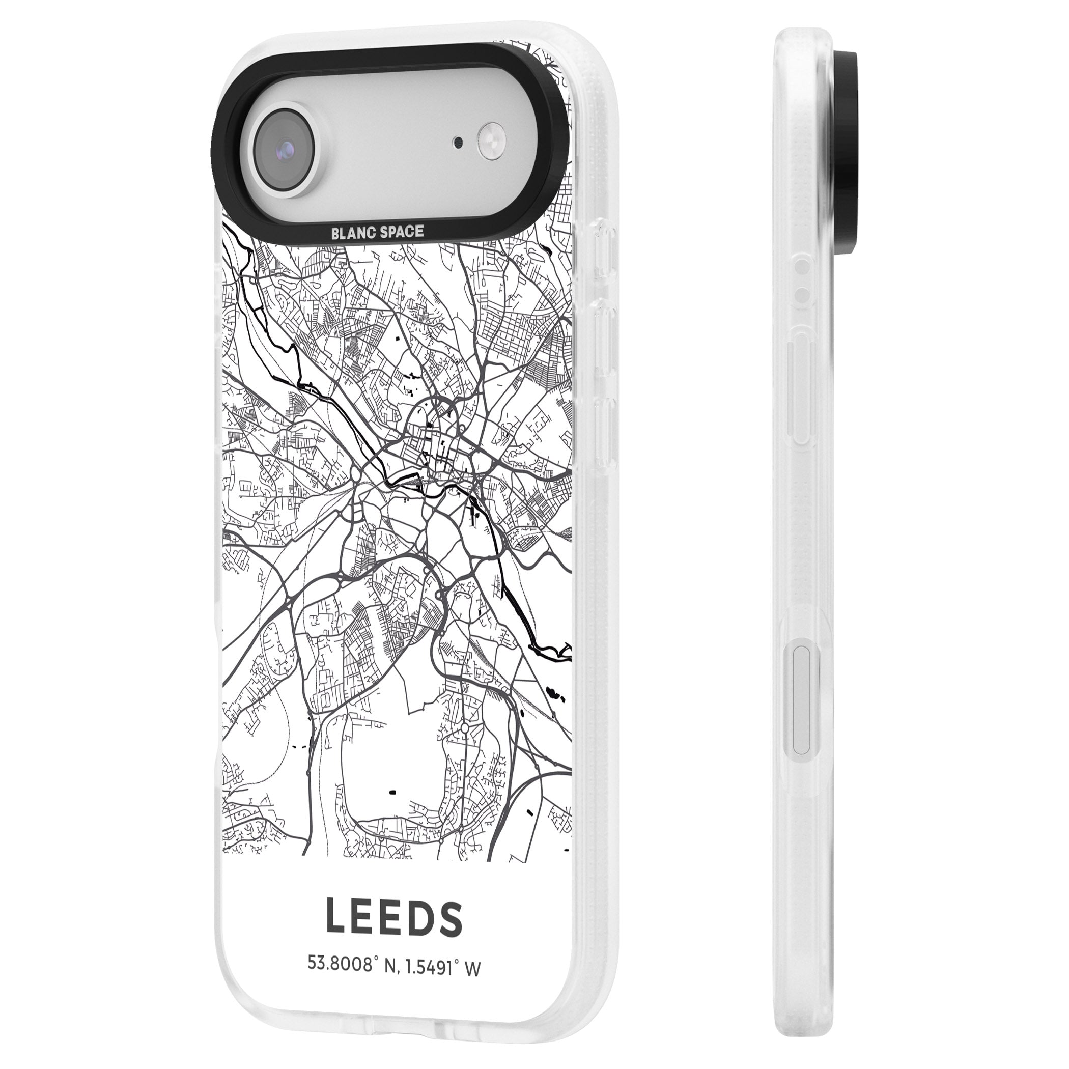 Leeds Map iPhone 17 Air Impact Air Clear Phone Case Side Profile