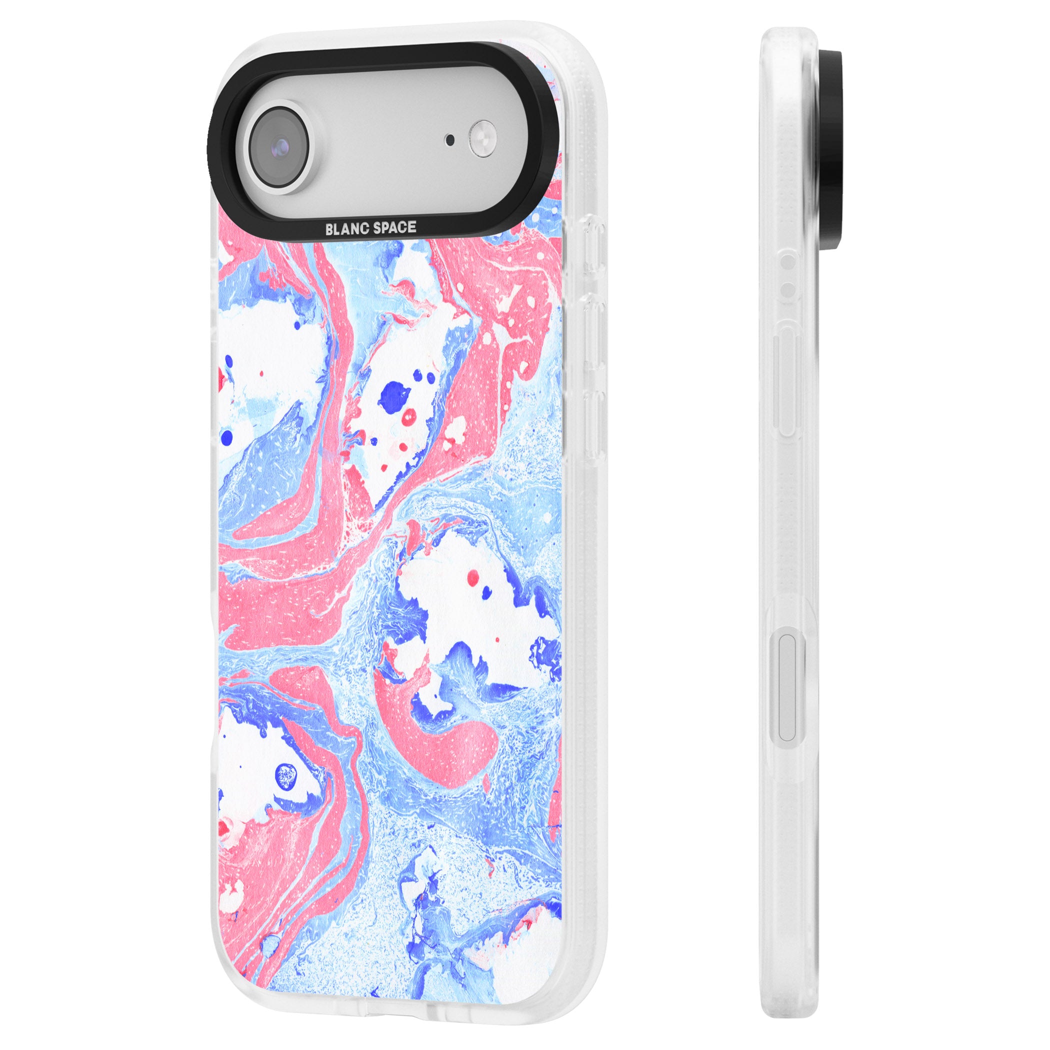 Pink, Blue & White Marbled Paper Pattern iPhone 17 Air Impact Air Clear Phone Case Side Profile