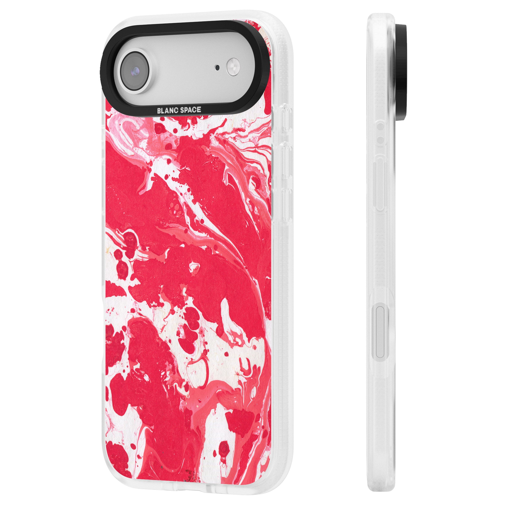 Red & White Marbled iPhone 17 Air Impact Air Clear Phone Case Side Profile