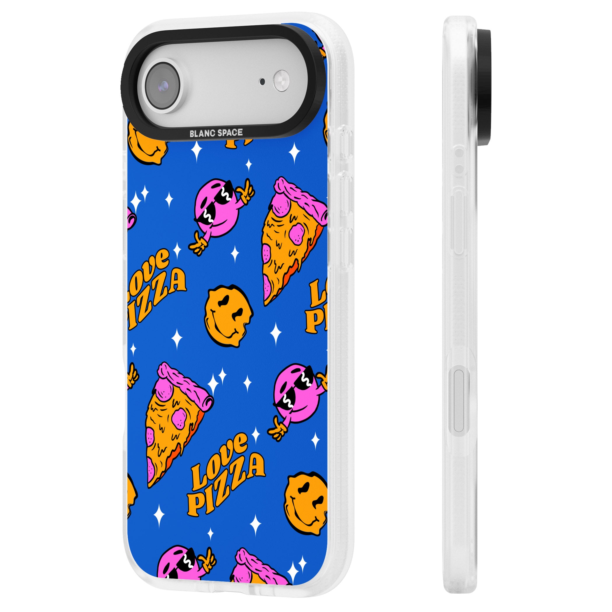 Psychedelic Love Pizza Pattern iPhone 17 Air Impact Air Clear Phone Case Side Profile