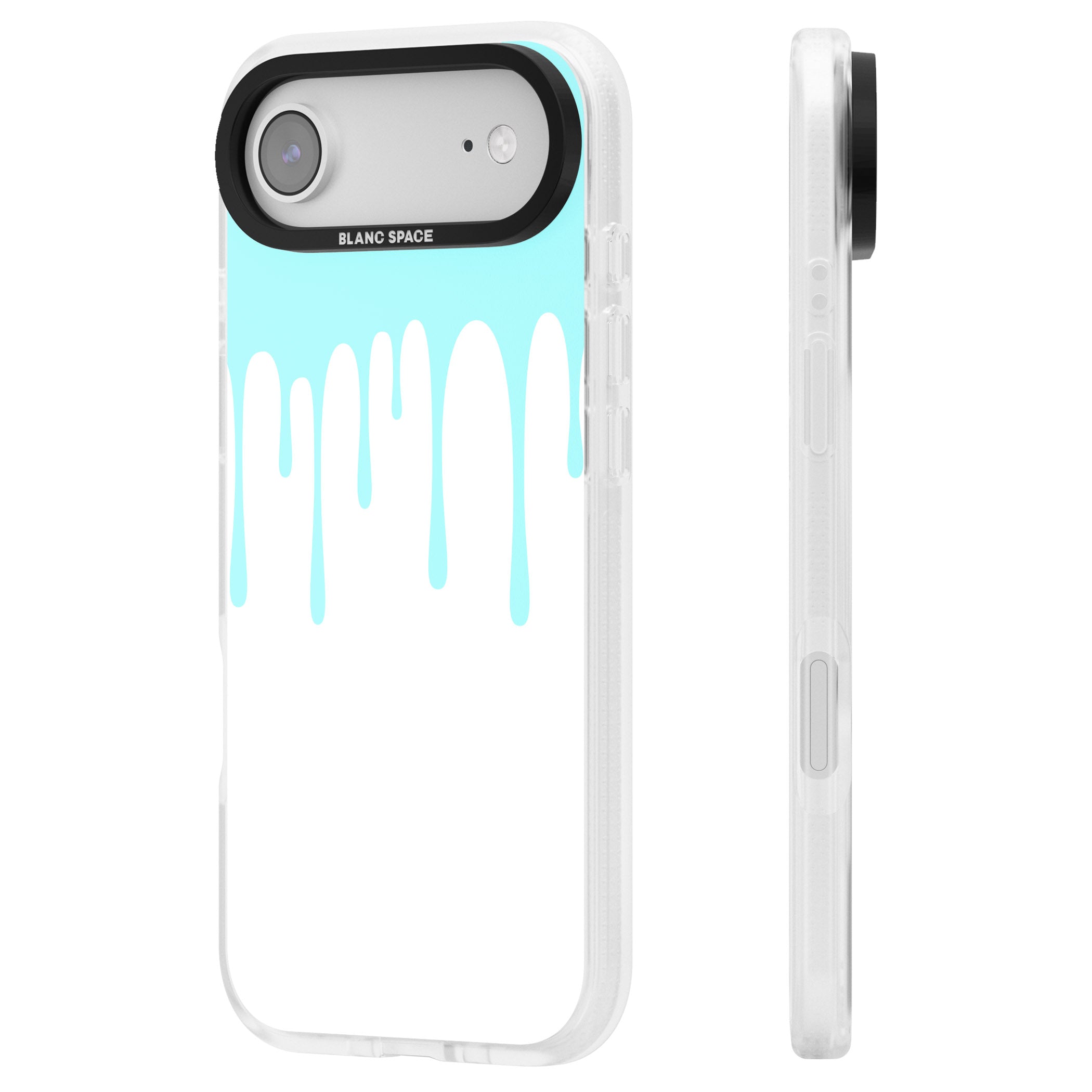 Melted Teal Drip iPhone 17 Air Impact Air Clear Phone Case Side Profile