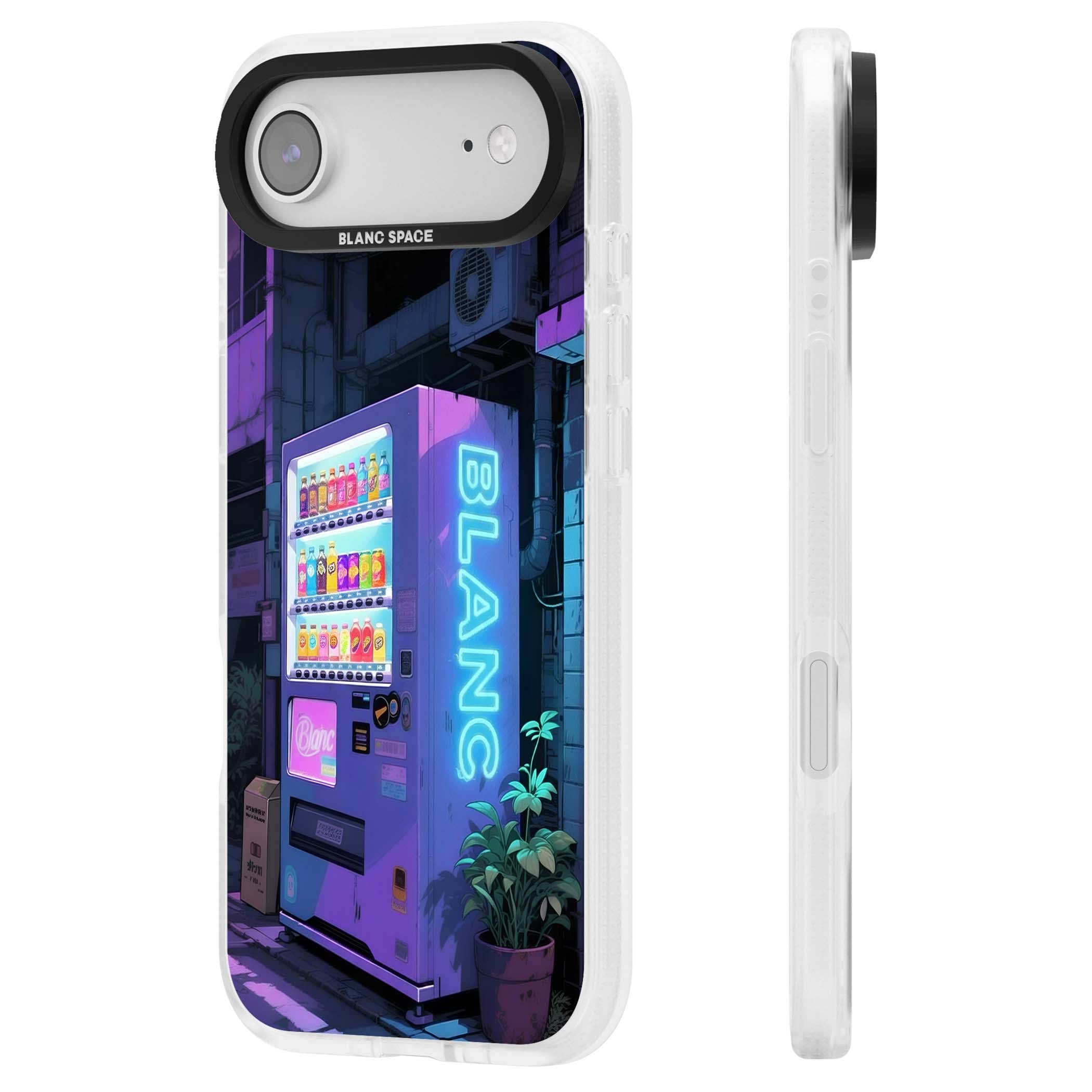 Shibuya Glow Japanese iPhone case featuring a glowing Tokyo vending machine, neon signage, and moody purple alleyway | Clear Case Impact Air case for iPhone Air