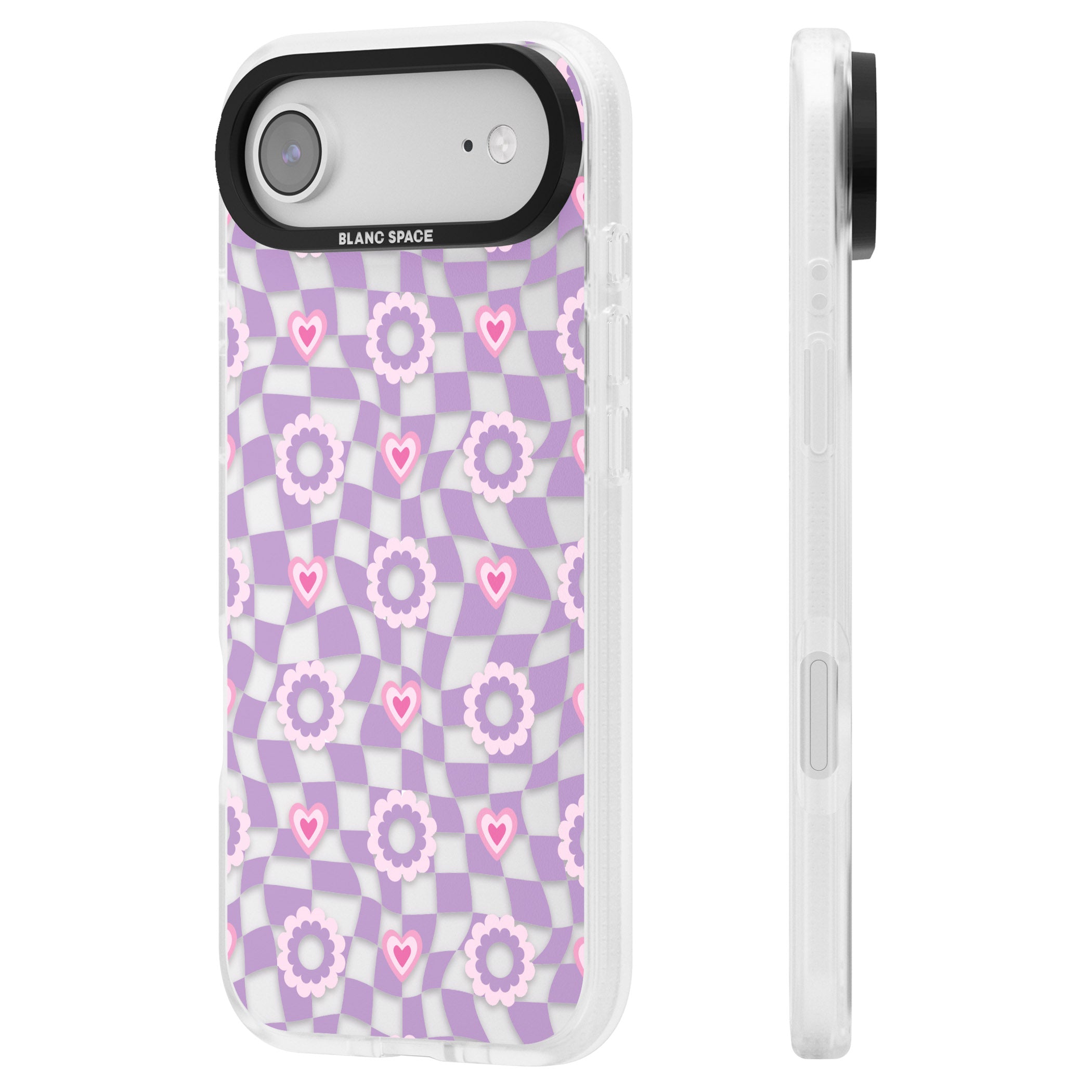 Checkered Love Pattern iPhone 17 Air Impact Air Clear Phone Case Side Profile