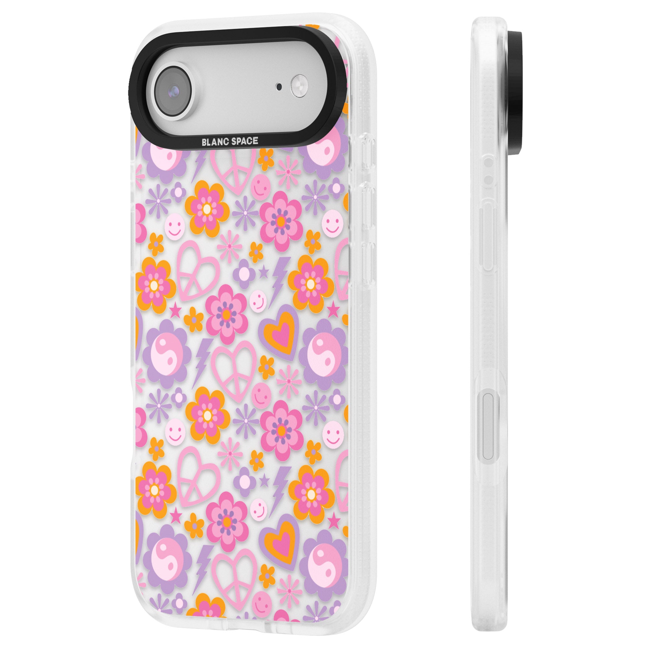 Peace, Love And Flowers Pattern iPhone 17 Air Impact Air Clear Phone Case Side Profile