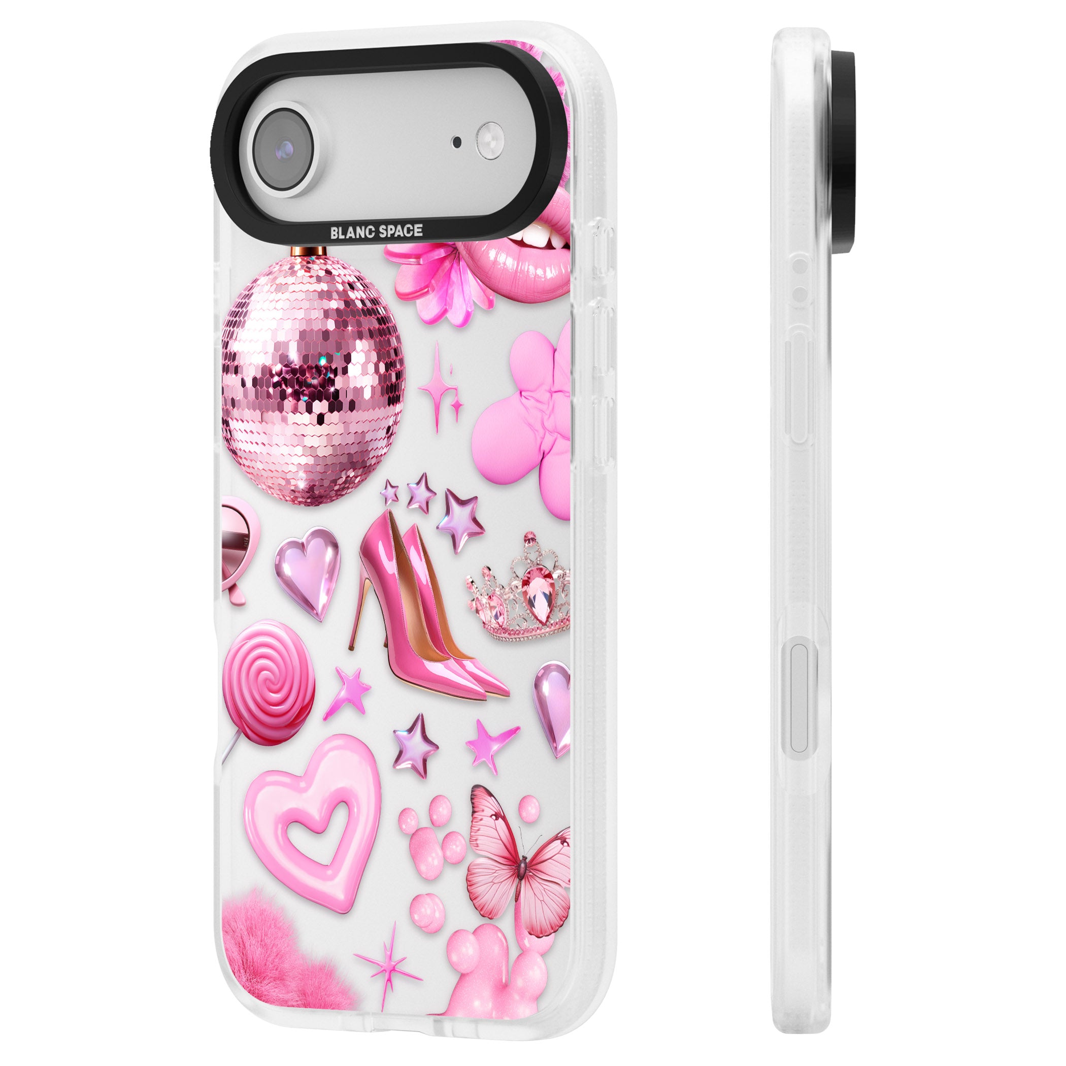 Pink Glam iPhone 17 Air Impact Air Clear Phone Case Side Profile