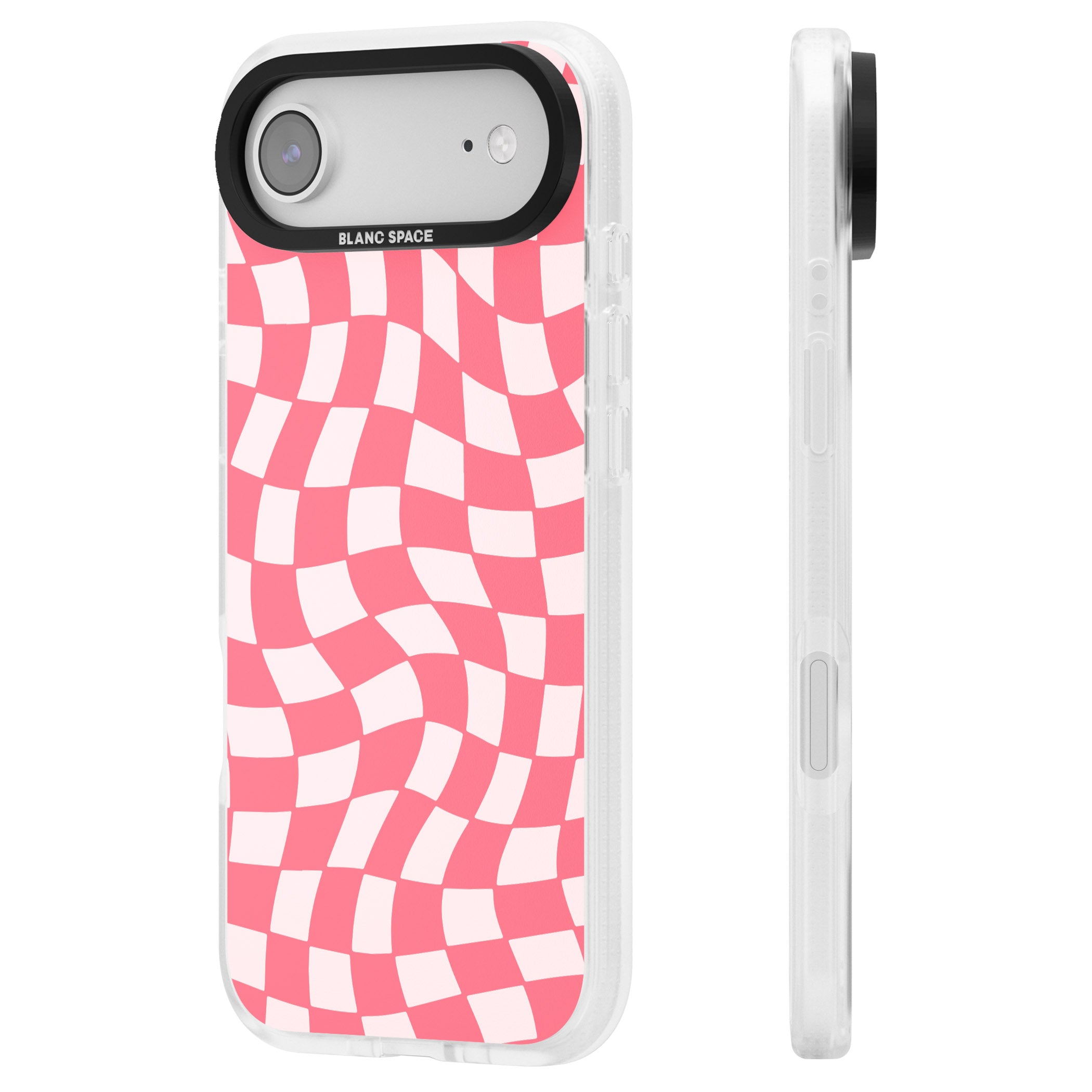 Pink Wavy Checked Pattern iPhone 17 Air Impact Air Clear Phone Case Side Profile
