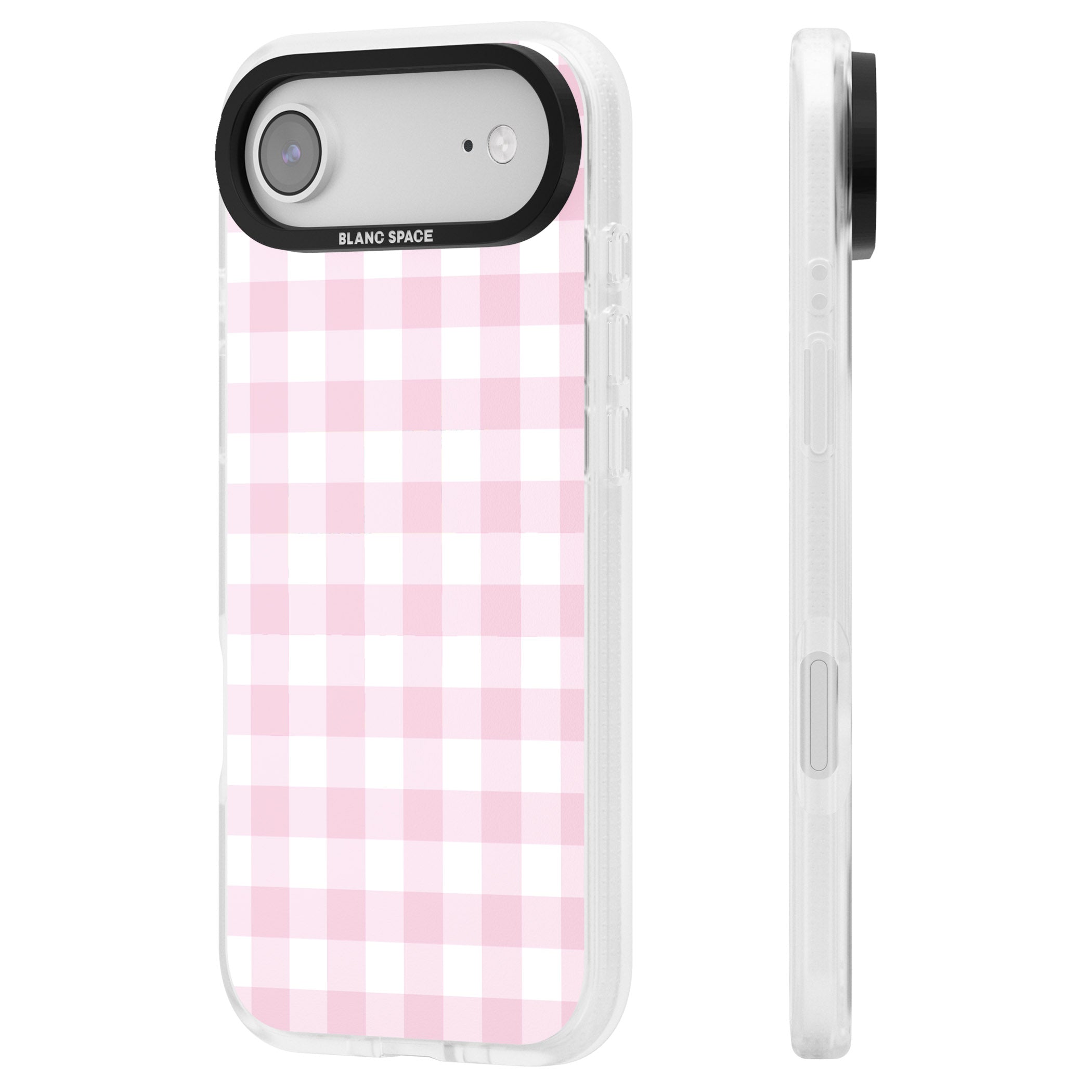 Pink Gingham Pattern iPhone 17 Air Impact Air Clear Phone Case Side Profile
