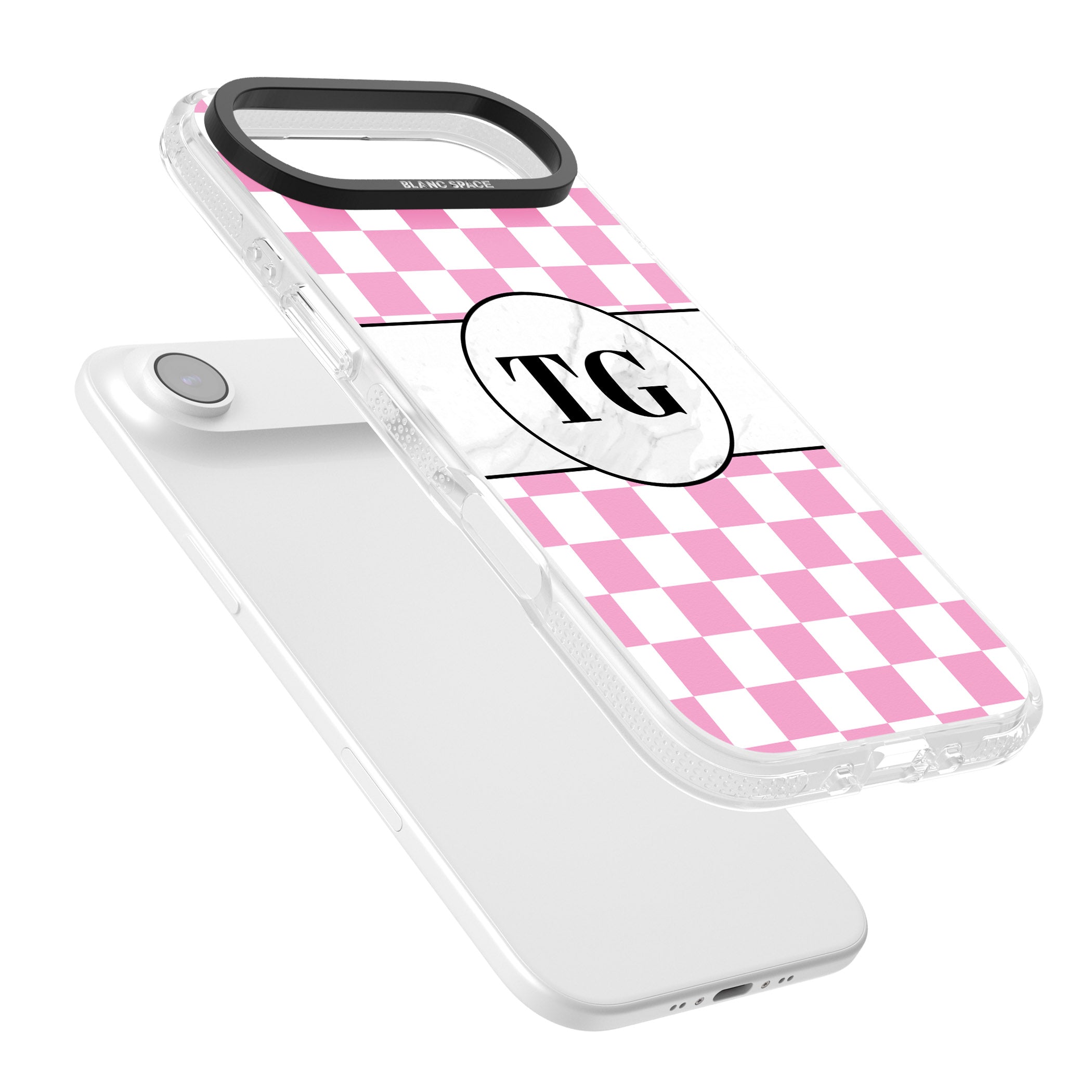 Personalised Monogrammed Pink Check iPhone 17 Air Impact Air Clear Phone Case Colours