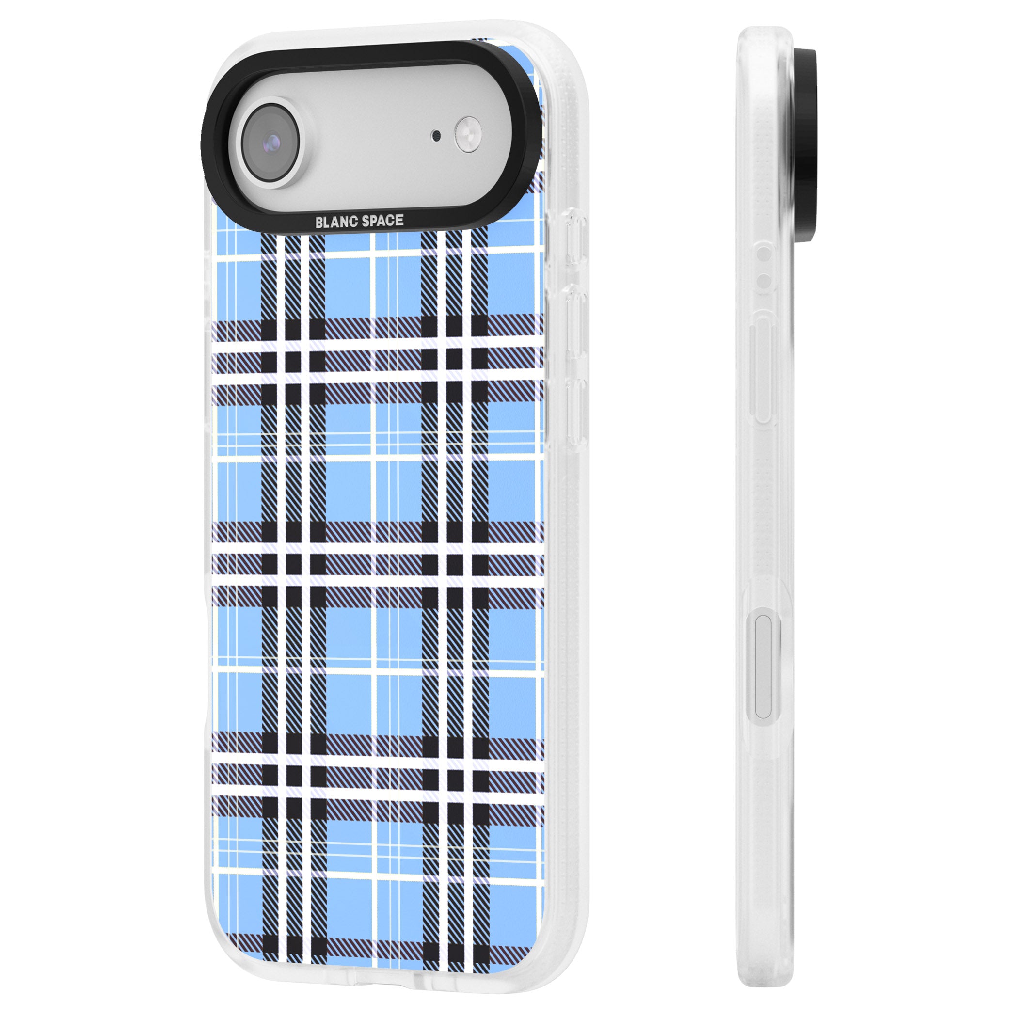 Blue Plaid iPhone 17 Air Impact Air Clear Phone Case Side Profile