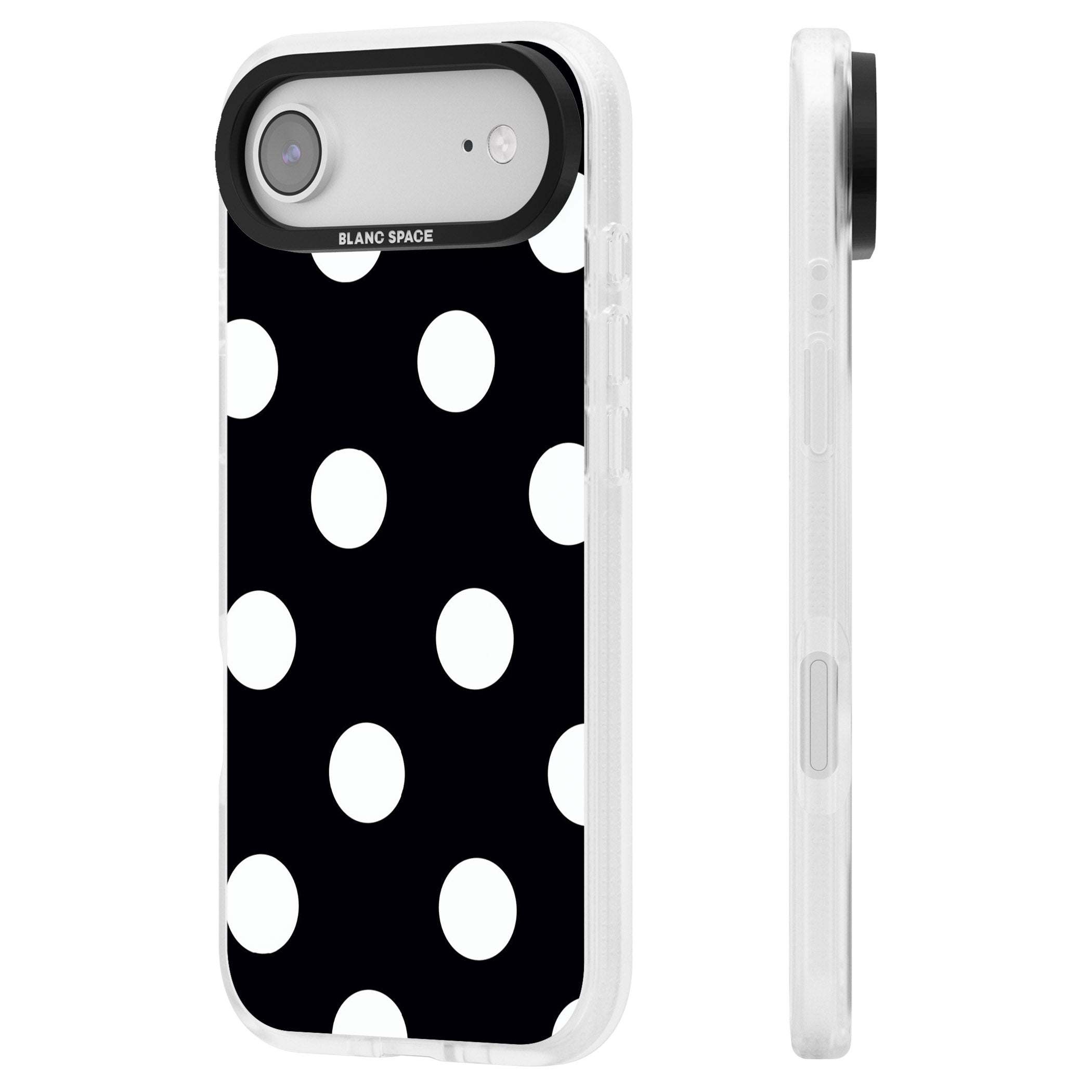 Chic Black Polka Dot iPhone 17 Air Impact Air Clear Phone Case Side Profile