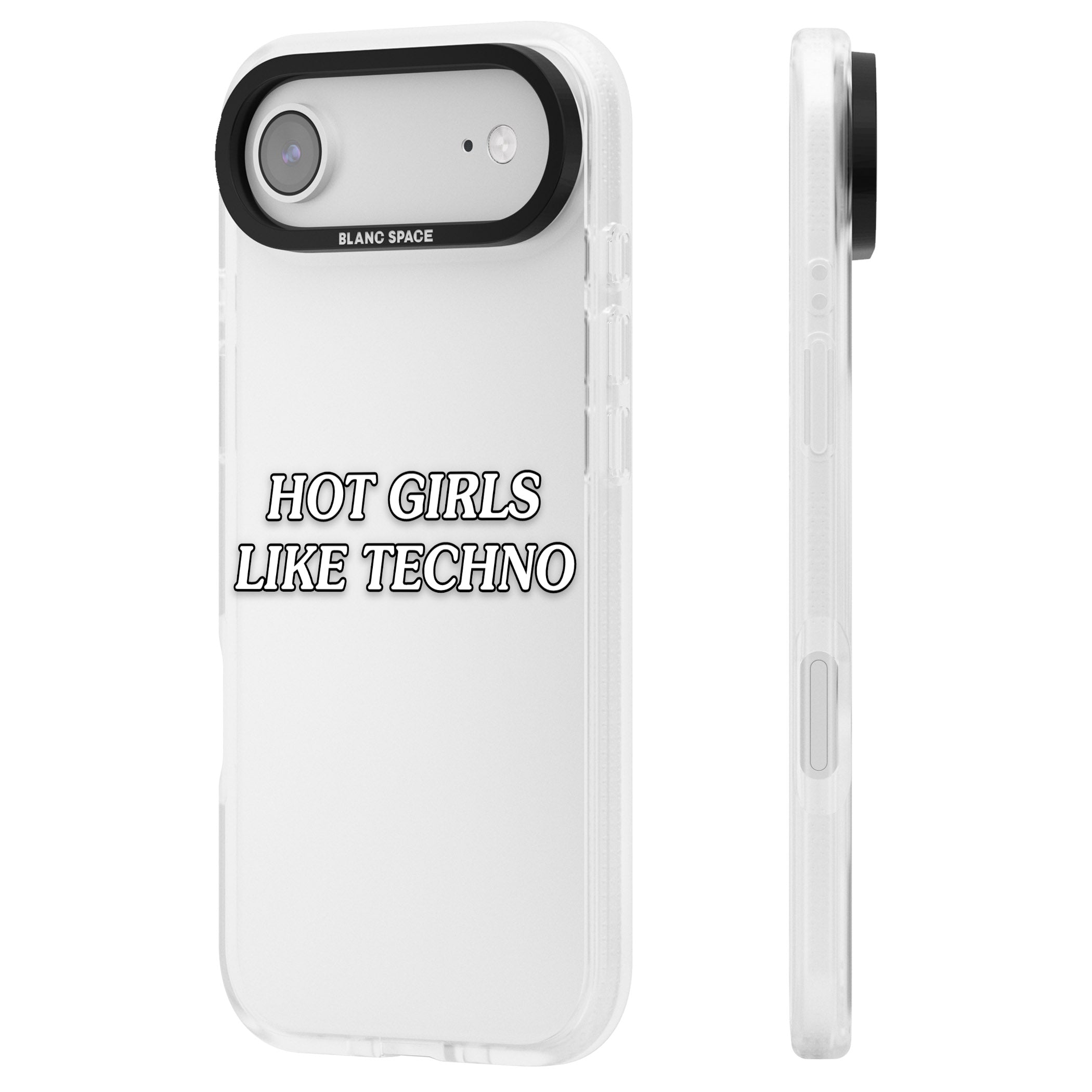 Hot Girls Like Techno iPhone 17 Air Impact Air Clear Phone Case Side Profile