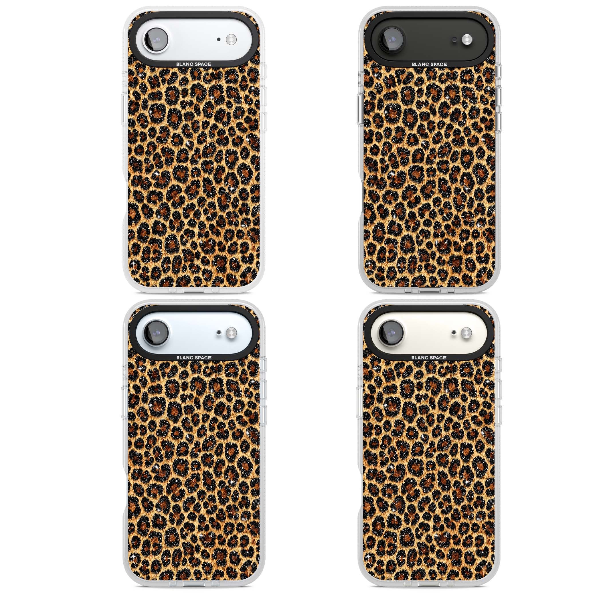 Diamond Leopard leopard print iPhone case featuring golden tan fur, black rosette spots and subtle glitter sparkle | Clear Case Impact Air case for iPhone Air