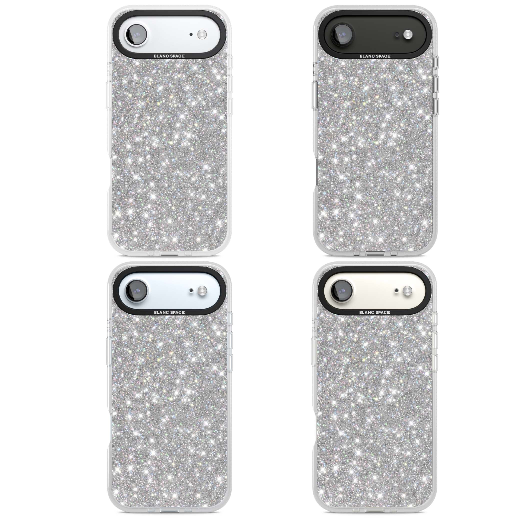 Diamond glam iPhone case featuring silver glitter sparkle and shimmering diamond dust effect | Clear Case Impact Air case for iPhone Air