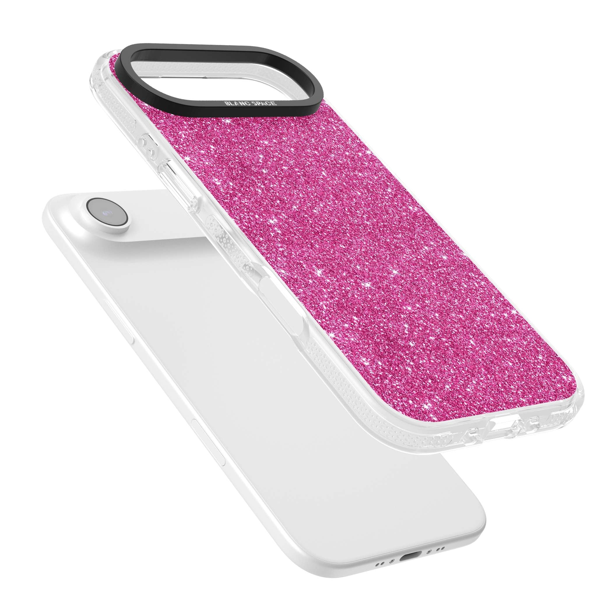 Pink Glitter Y2K iPhone case featuring hot pink glitter wallpaper with sparkle shimmer effect | Clear Case Impact Air case for iPhone Air