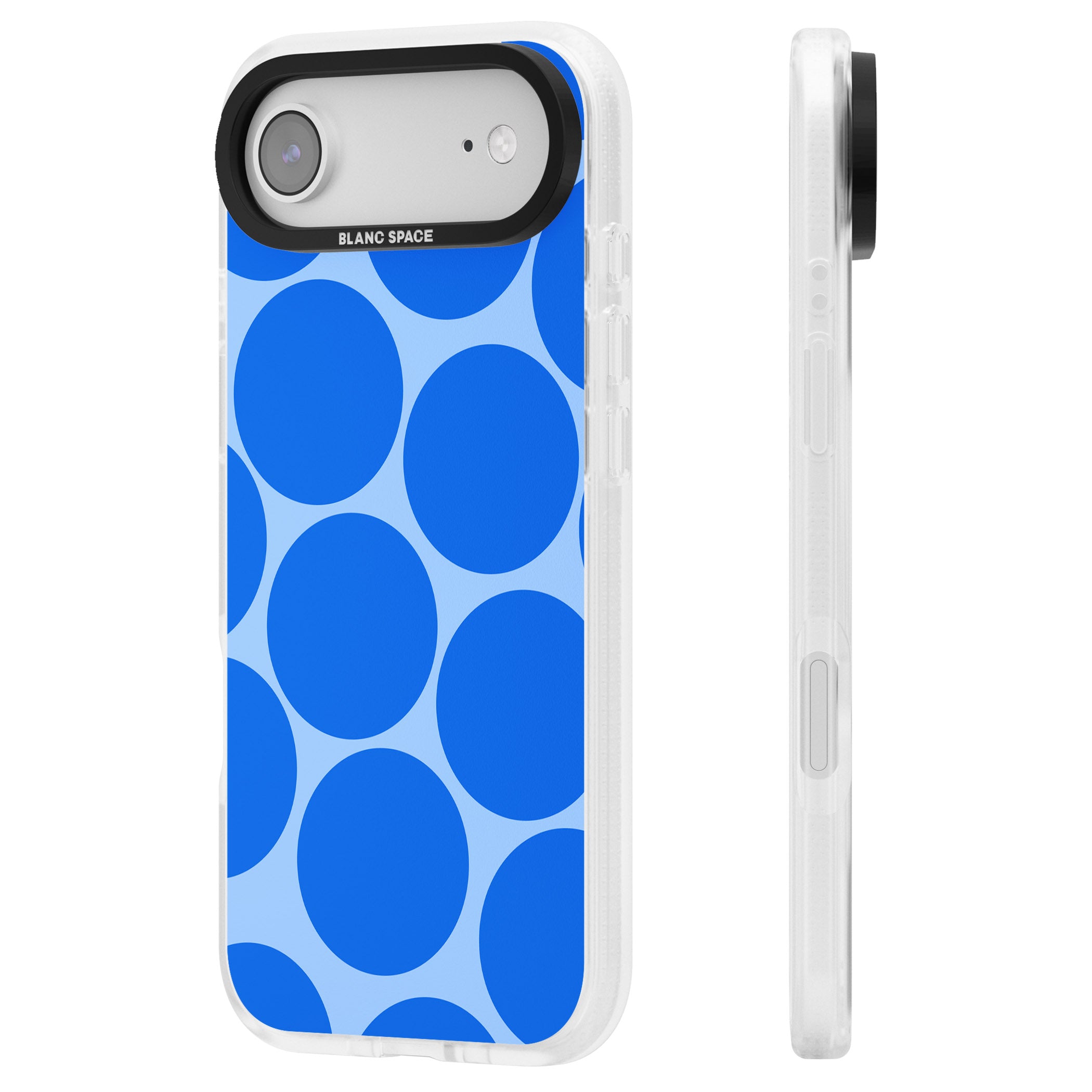 Retro Blue Dot iPhone 17 Air Impact Air Clear Phone Case Side Profile