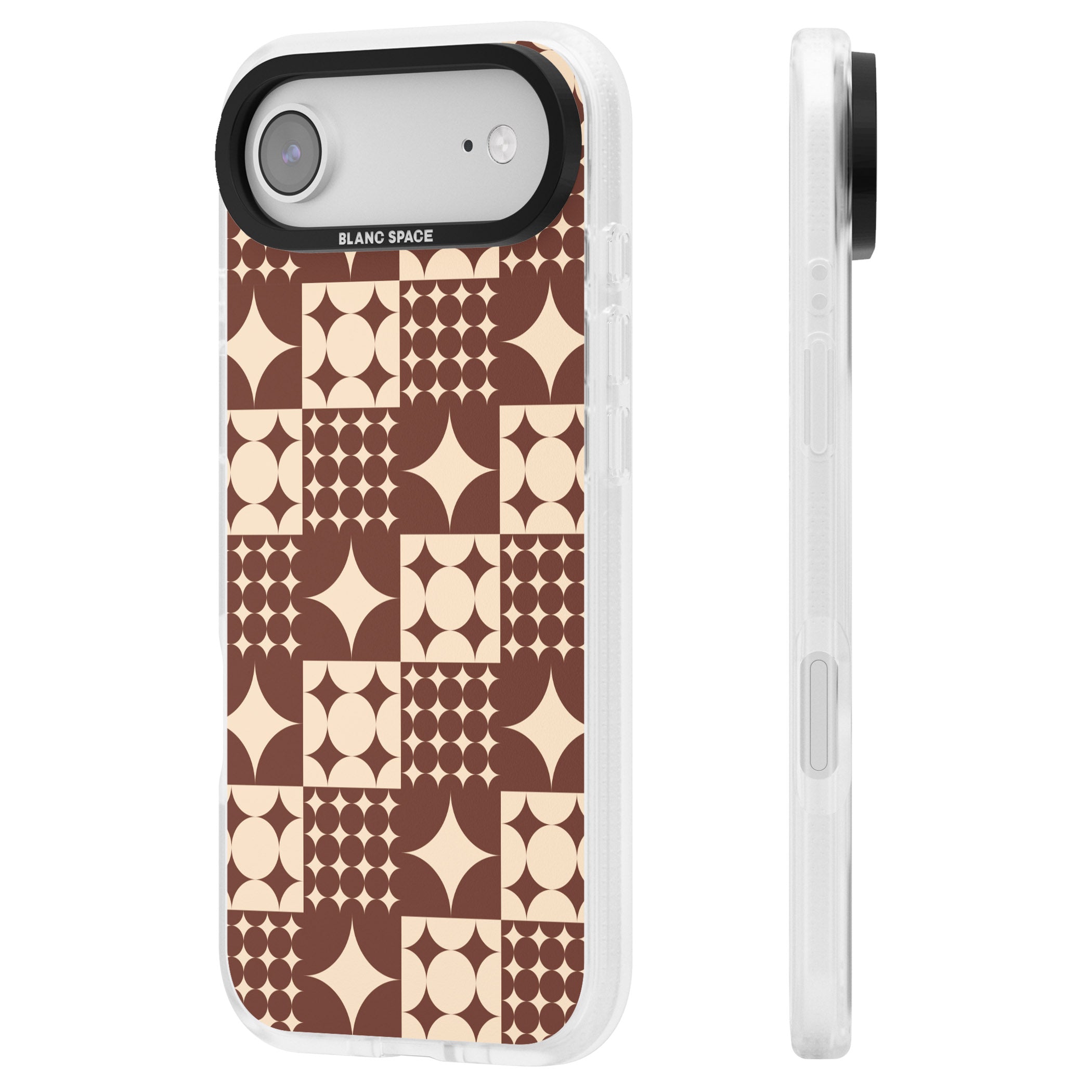 Mid Century Brown Checked iPhone 17 Air Impact Air Clear Phone Case Side Profile