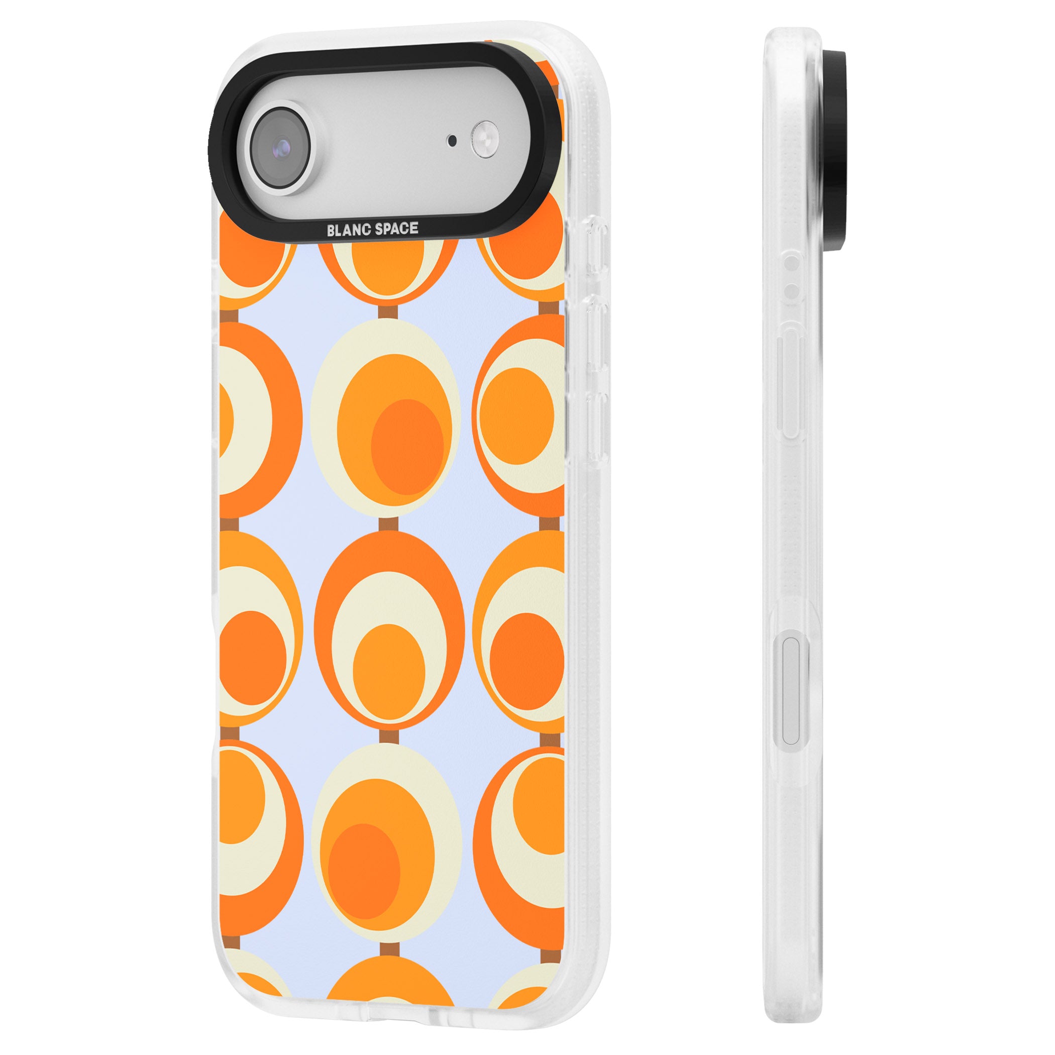 Mid Century Blue Orange Pattern iPhone 17 Air Impact Air Clear Phone Case Side Profile