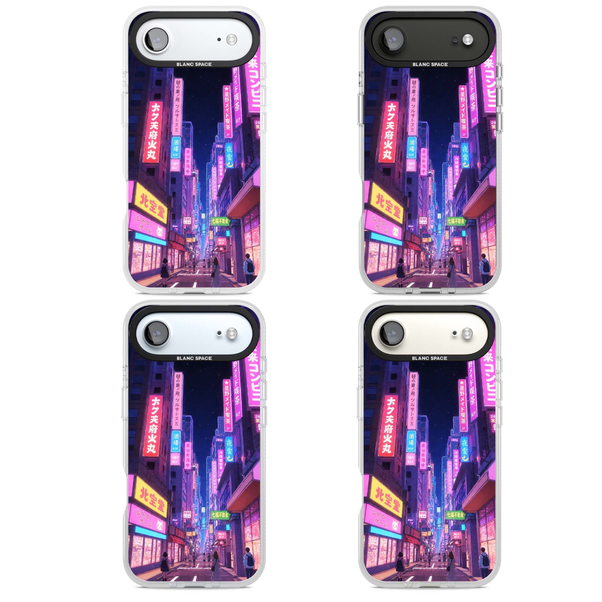 Shibuya At Night Japanese neon city iPhone case featuring glowing kanji signs, pink storefronts and a Tokyo street at n | Clear Case Impact Air case for iPhone Air
