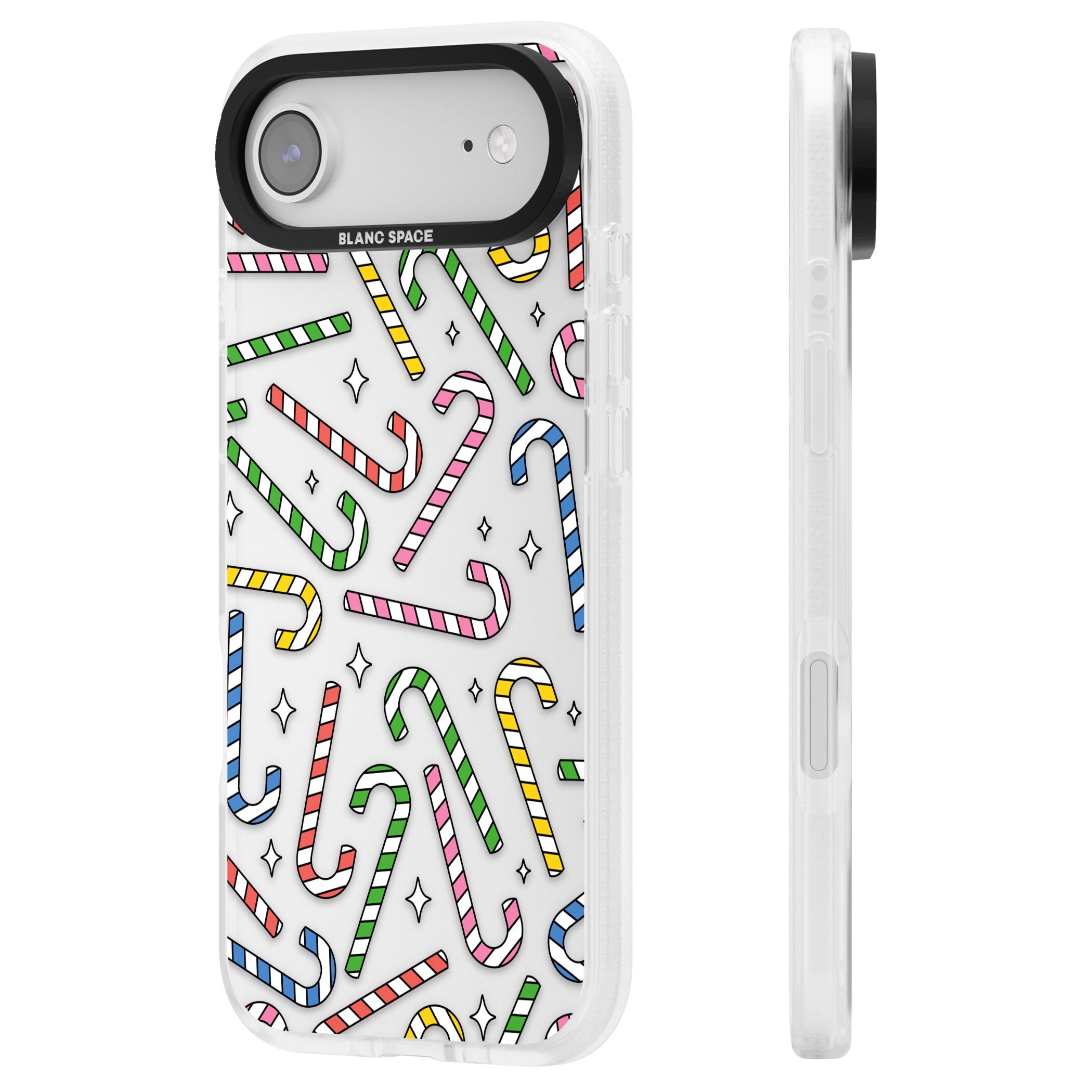 Colourful Stars & Candy Canes iPhone 17 Air Impact Air Clear Phone Case Side Profile