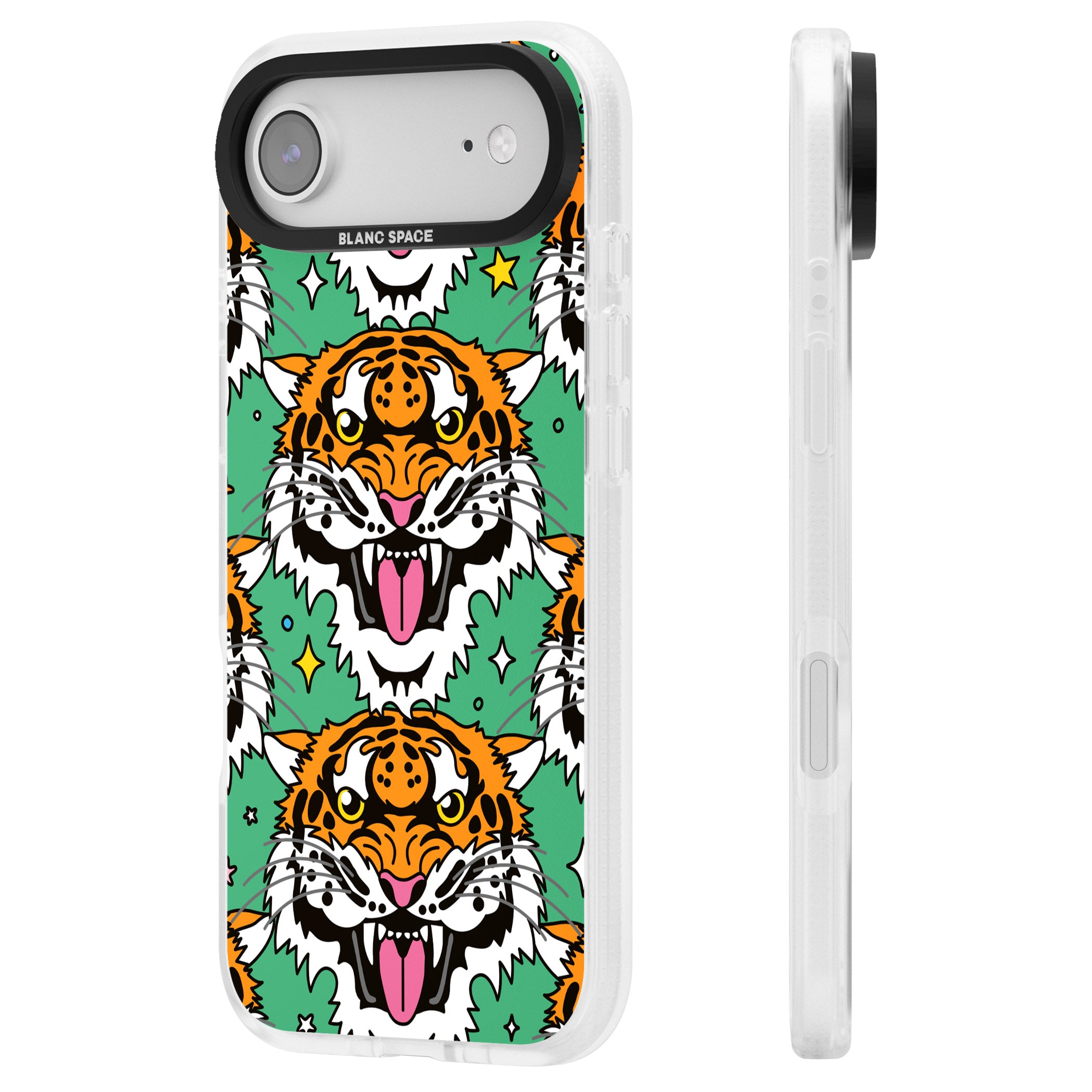 Fierce Jungle Tigers (Green) iPhone 17 Air Impact Air Clear Phone Case Side Profile