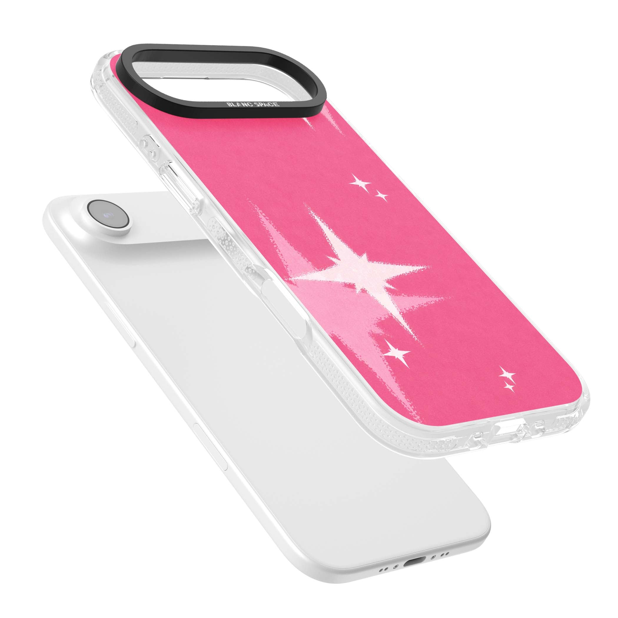 Pink Sparkle Y2K iPhone case featuring hot pink background with shimmering white starburst pattern | Clear Case Impact Air case for iPhone Air