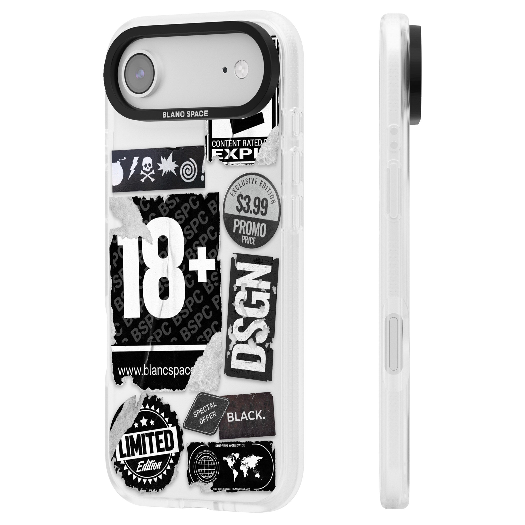 Black Sticker Mix iPhone 17 Air Impact Air Clear Phone Case Side Profile