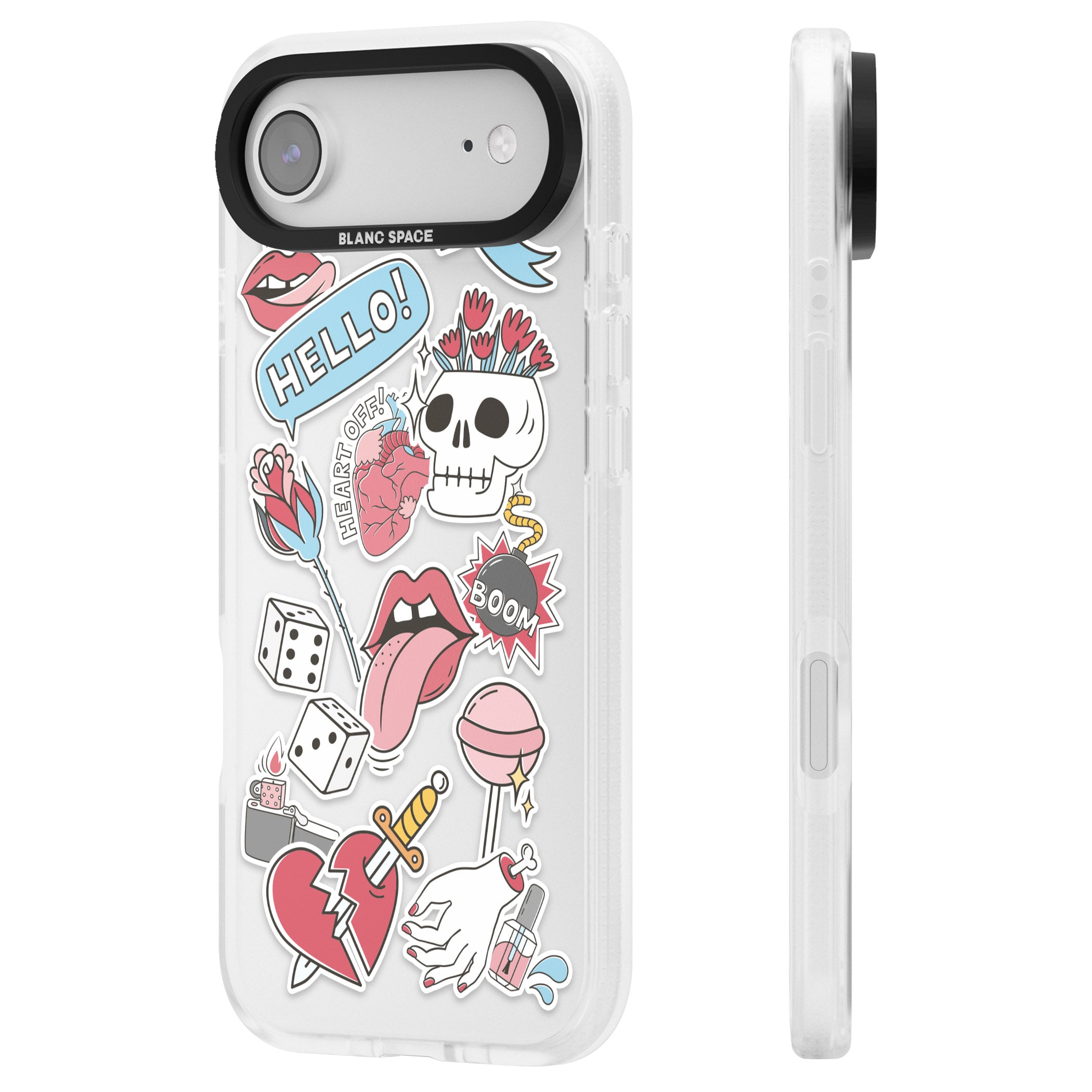 Skull & Flowers Stickers iPhone 17 Air Impact Air Clear Phone Case Side Profile