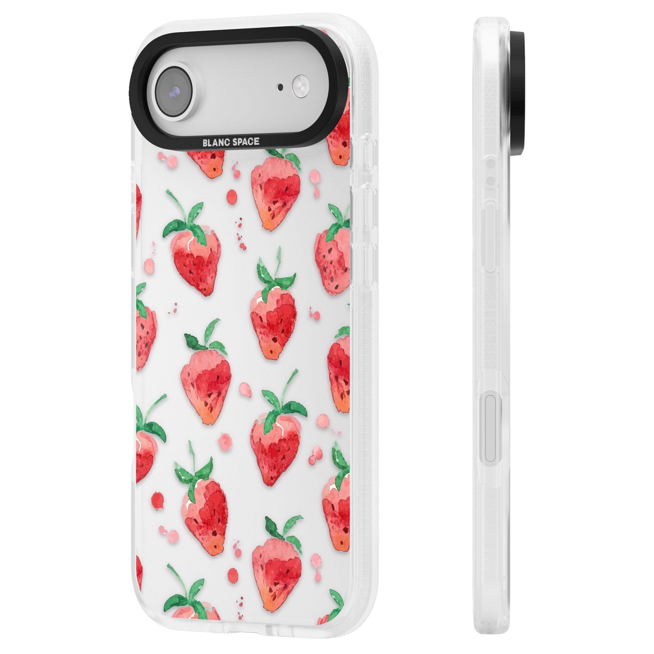 Strawberry Watercolour iPhone 17 Air Impact Air Clear Phone Case Side Profile