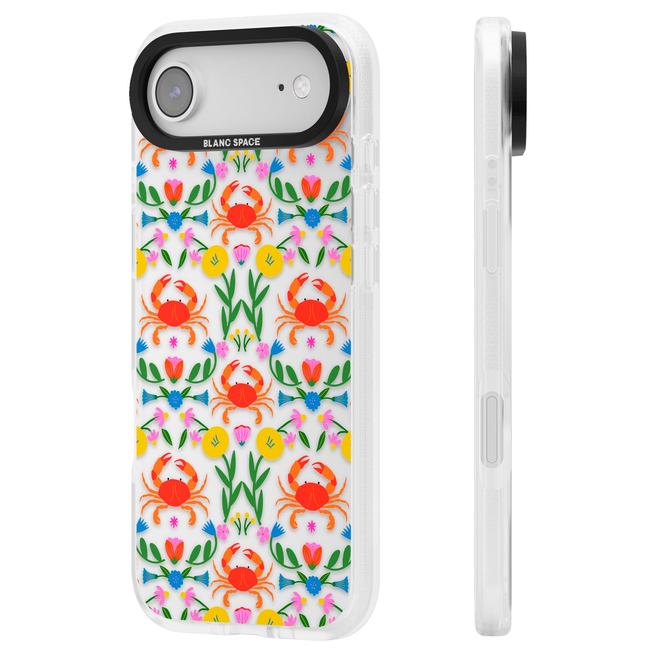 Crabs Flowers iPhone 17 Air Impact Air Clear Phone Case Side Profile