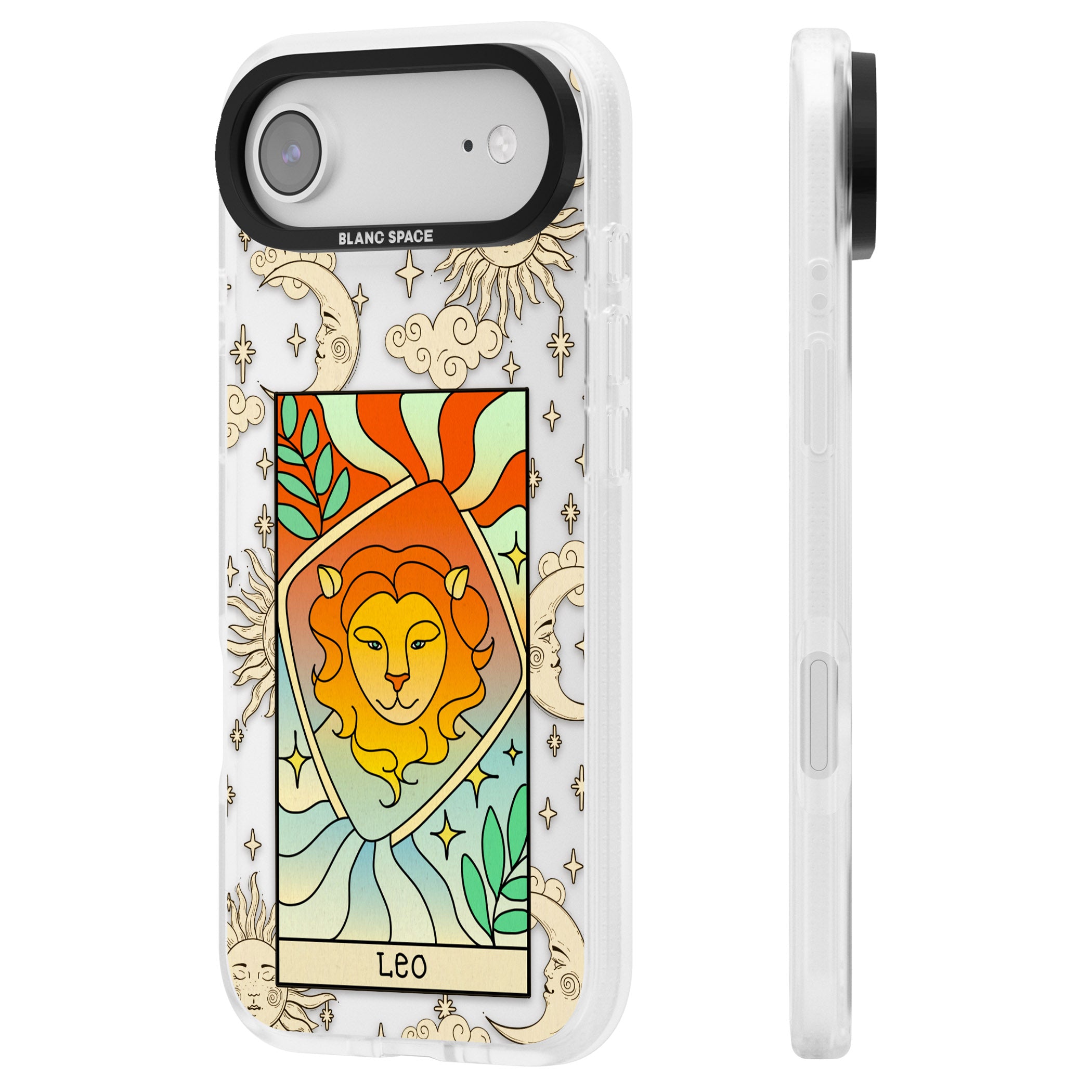 Celestial Zodiac Leo iPhone 17 Air Impact Air Clear Phone Case Side Profile