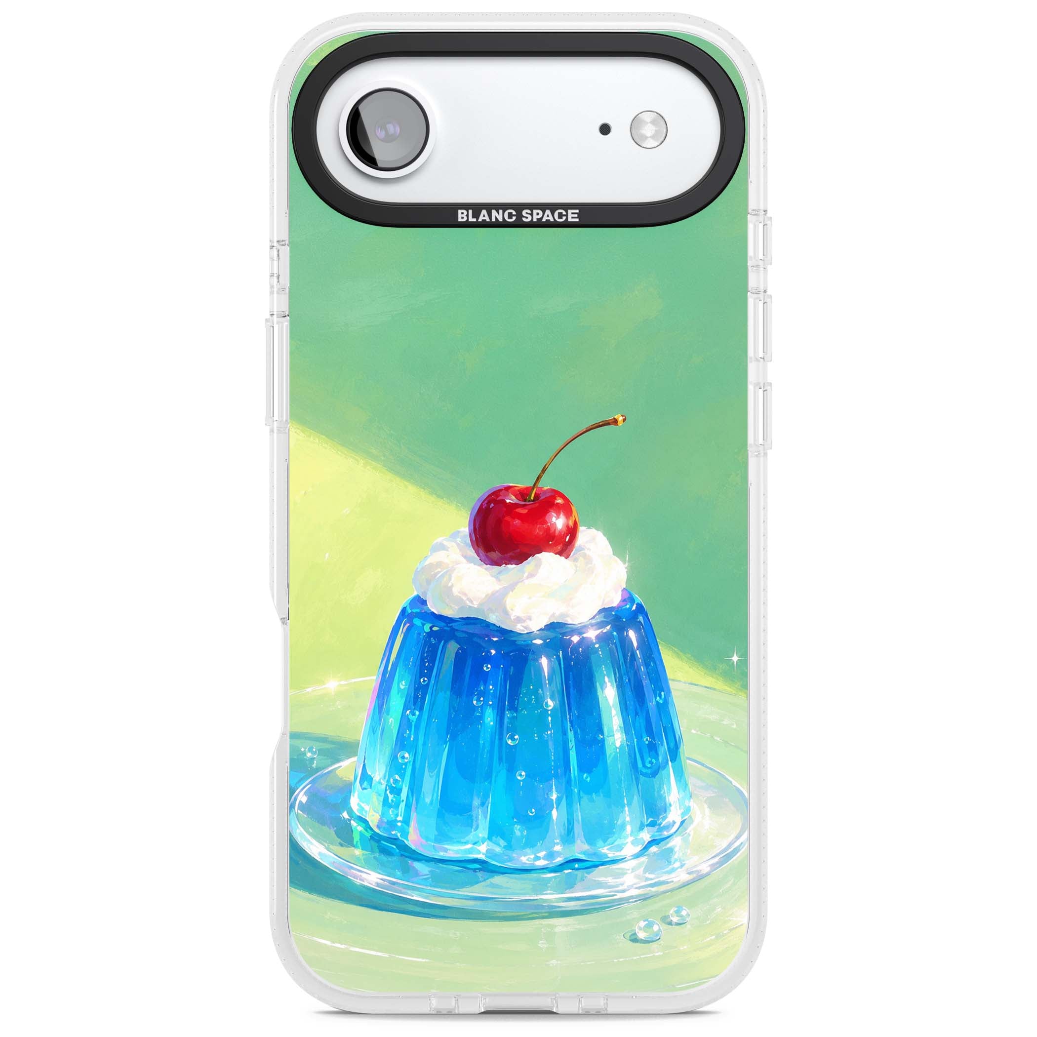 Cherry Jelly kawaii dessert iPhone case featuring blue jelly pudding, whipped cream and a red cherry | Clear Case Impact Air case for iPhone Air