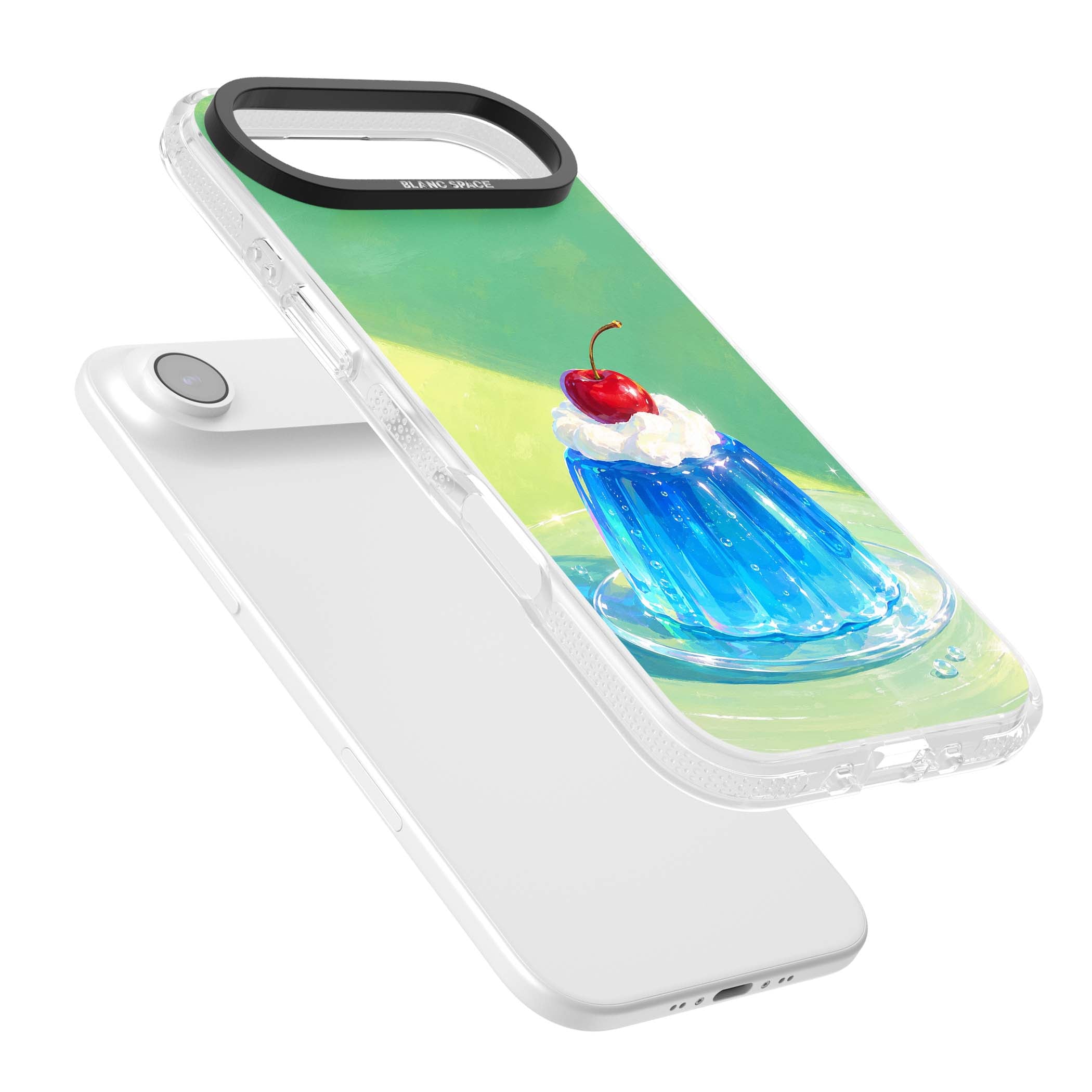 Cherry Jelly kawaii dessert iPhone case featuring blue jelly pudding, whipped cream and a red cherry | Clear Case Impact Air case for iPhone Air