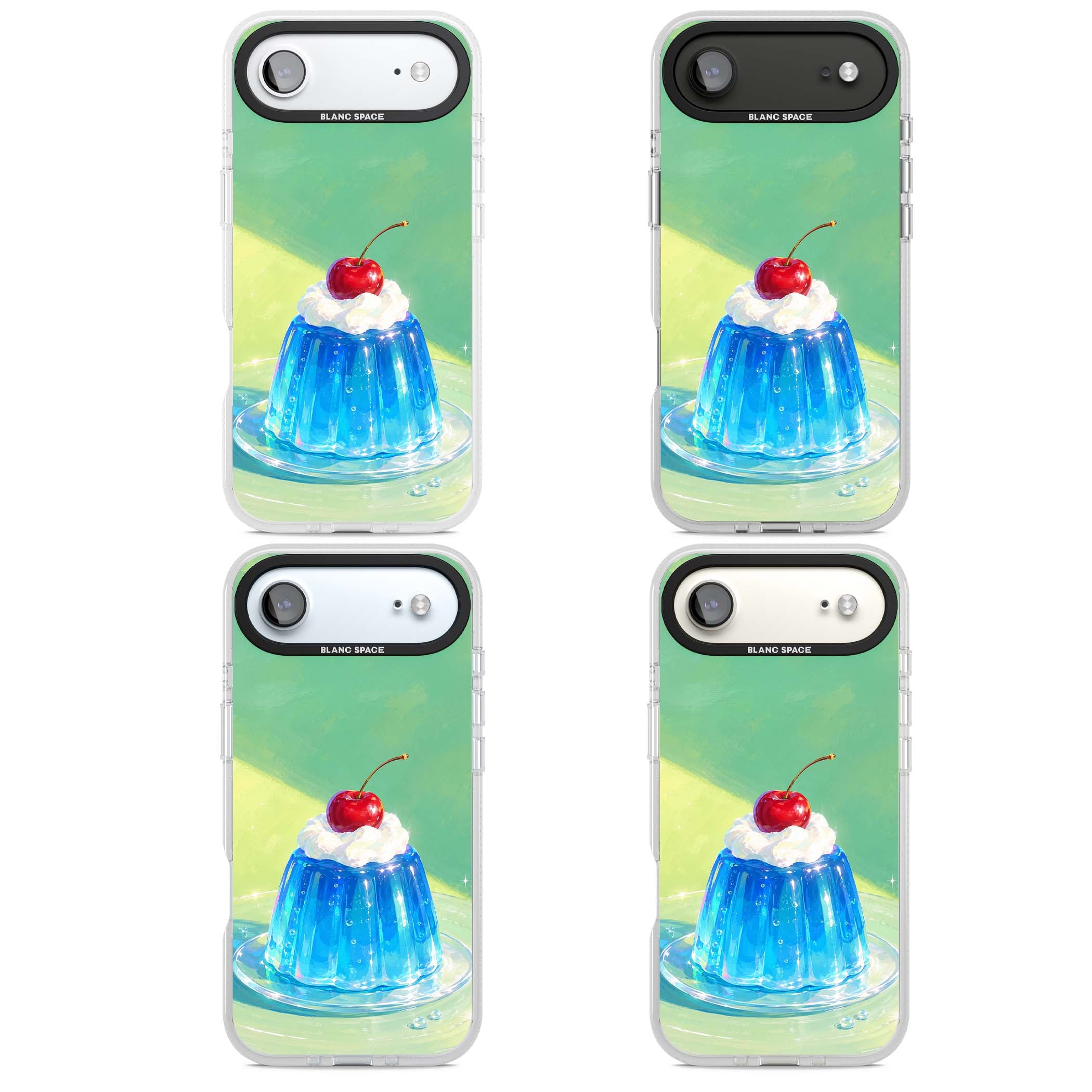 Cherry Jelly kawaii dessert iPhone case featuring blue jelly pudding, whipped cream and a red cherry | Clear Case Impact Air case for iPhone Air