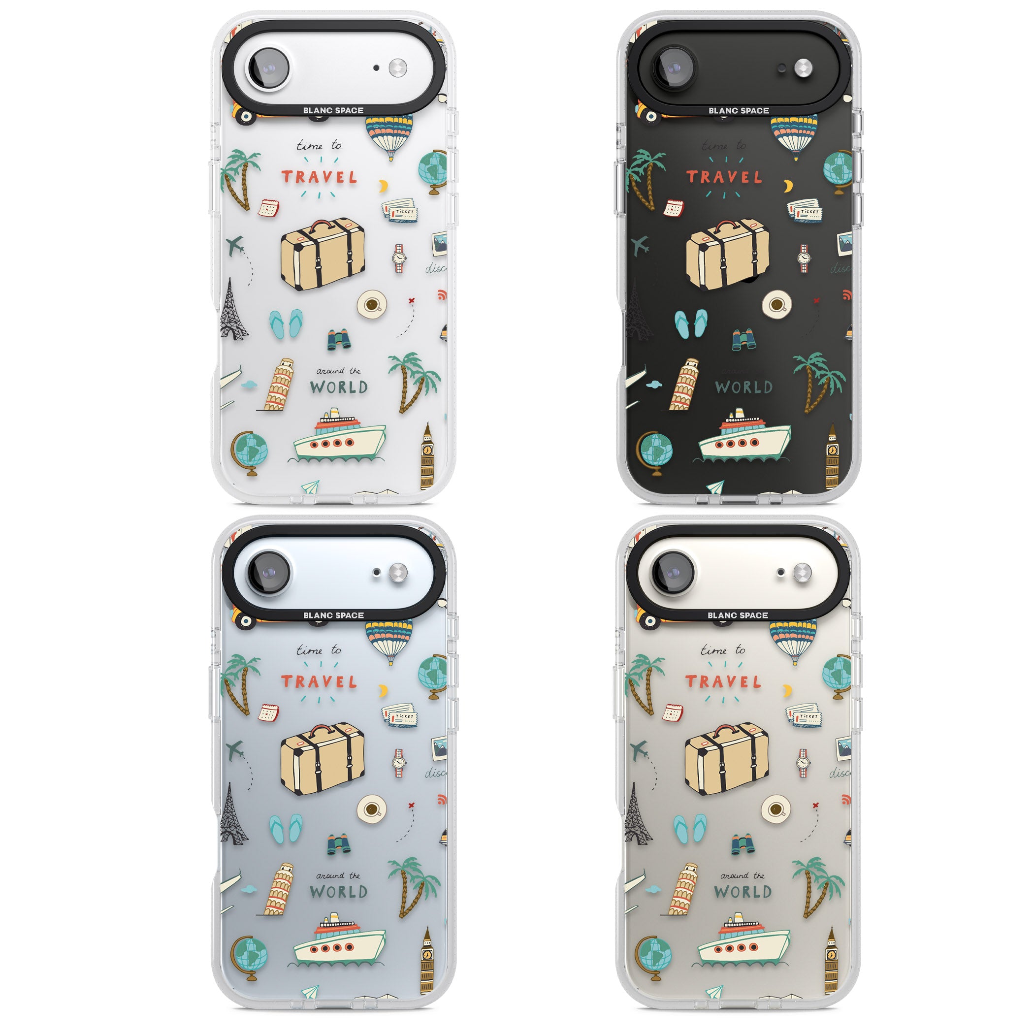 Cute Travel Pattern Transparent iPhone 17 Air Impact Air Clear Phone Case APT Impact Protection