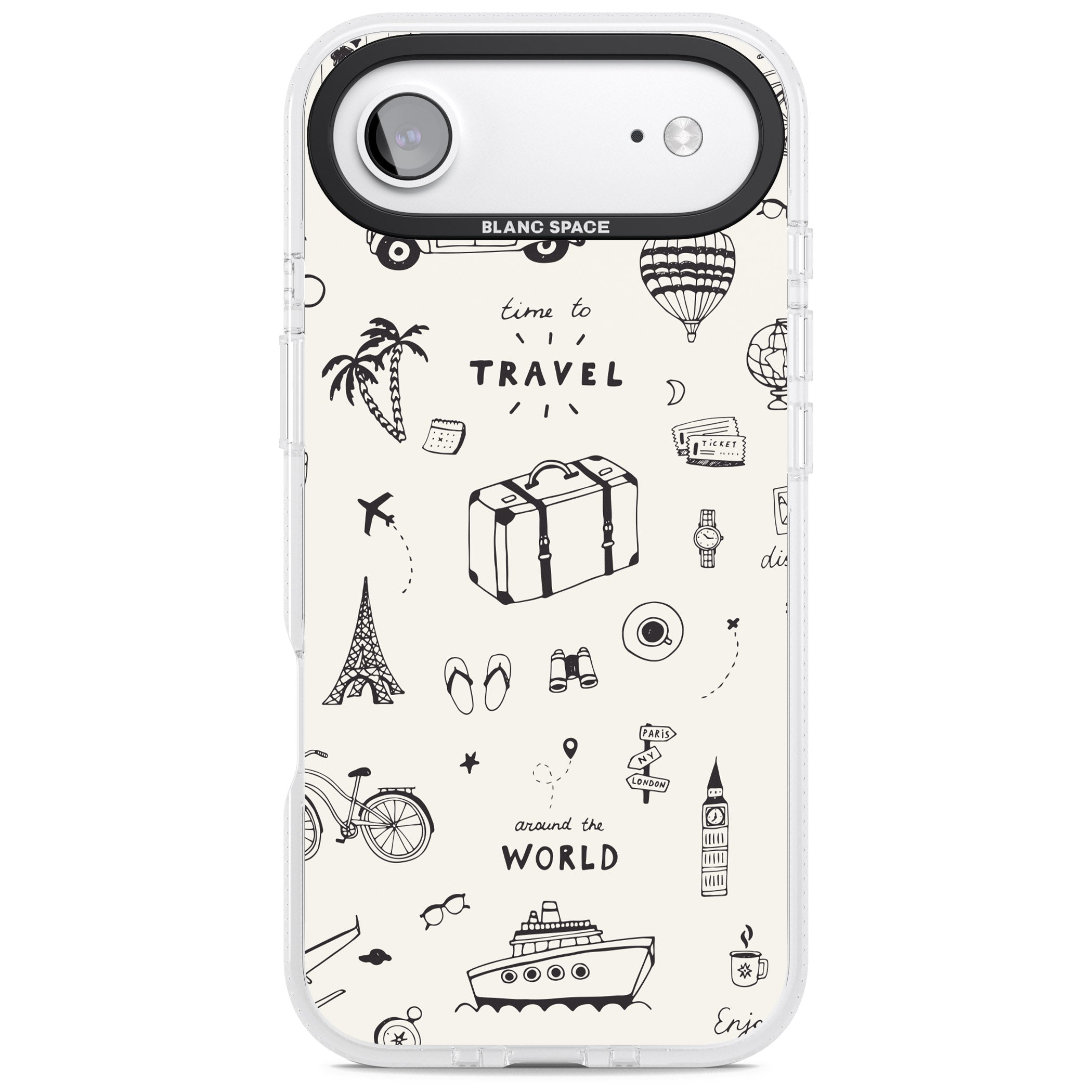 Cute Travel Pattern, White On iPhone 17 Air Impact Air Clear Phone Case