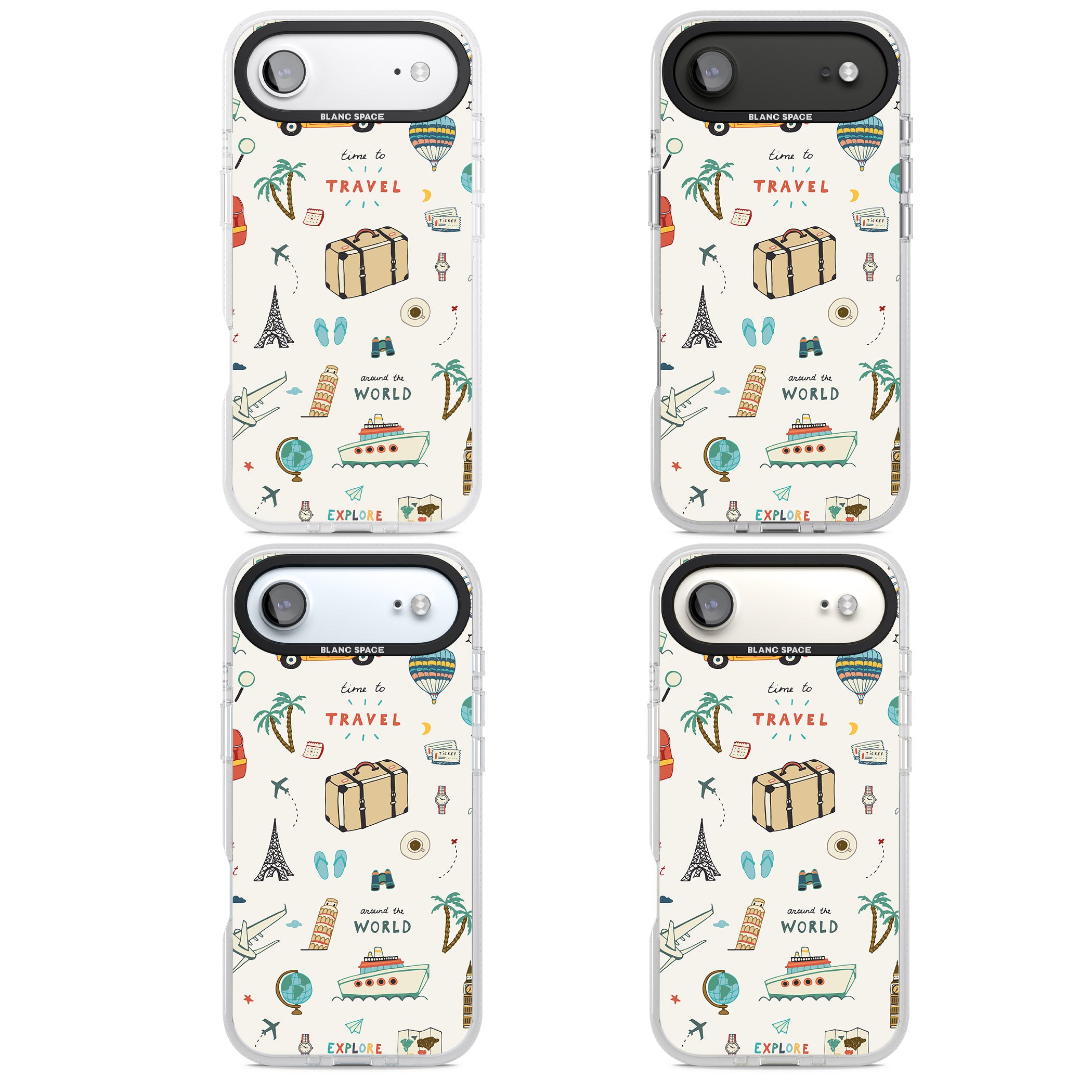 Cute Travel Pattern Cream iPhone 17 Air Impact Air Clear Phone Case APT Impact Protection