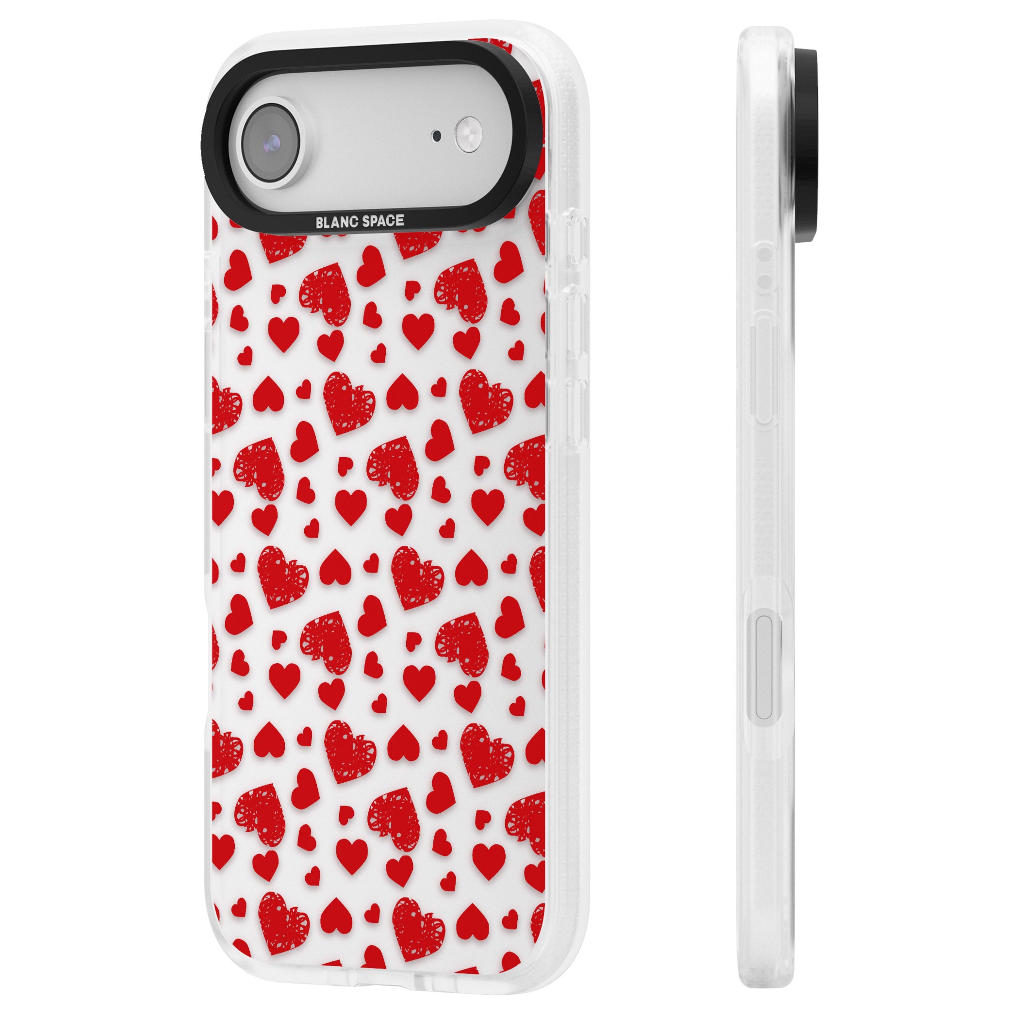 Red Heart Pattern Classic iPhone 17 Air Impact Air Clear Phone Case Side Profile
