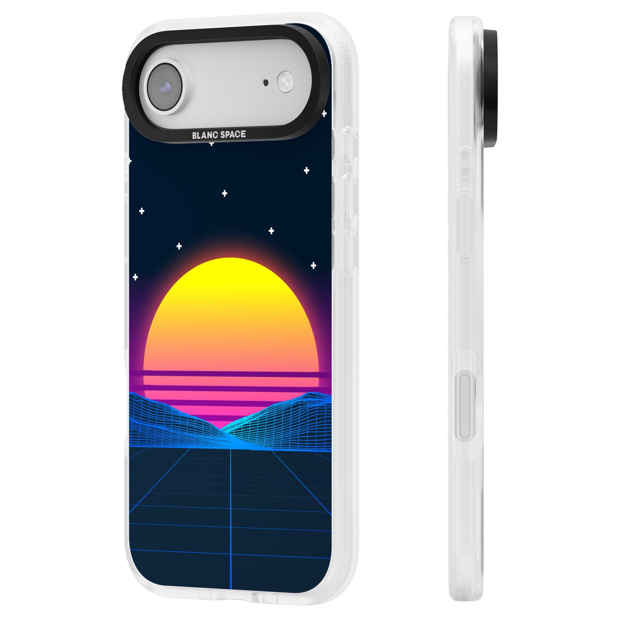 Retro Sunset Vaporwave iPhone 17 Air Impact Air Clear Phone Case Side Profile