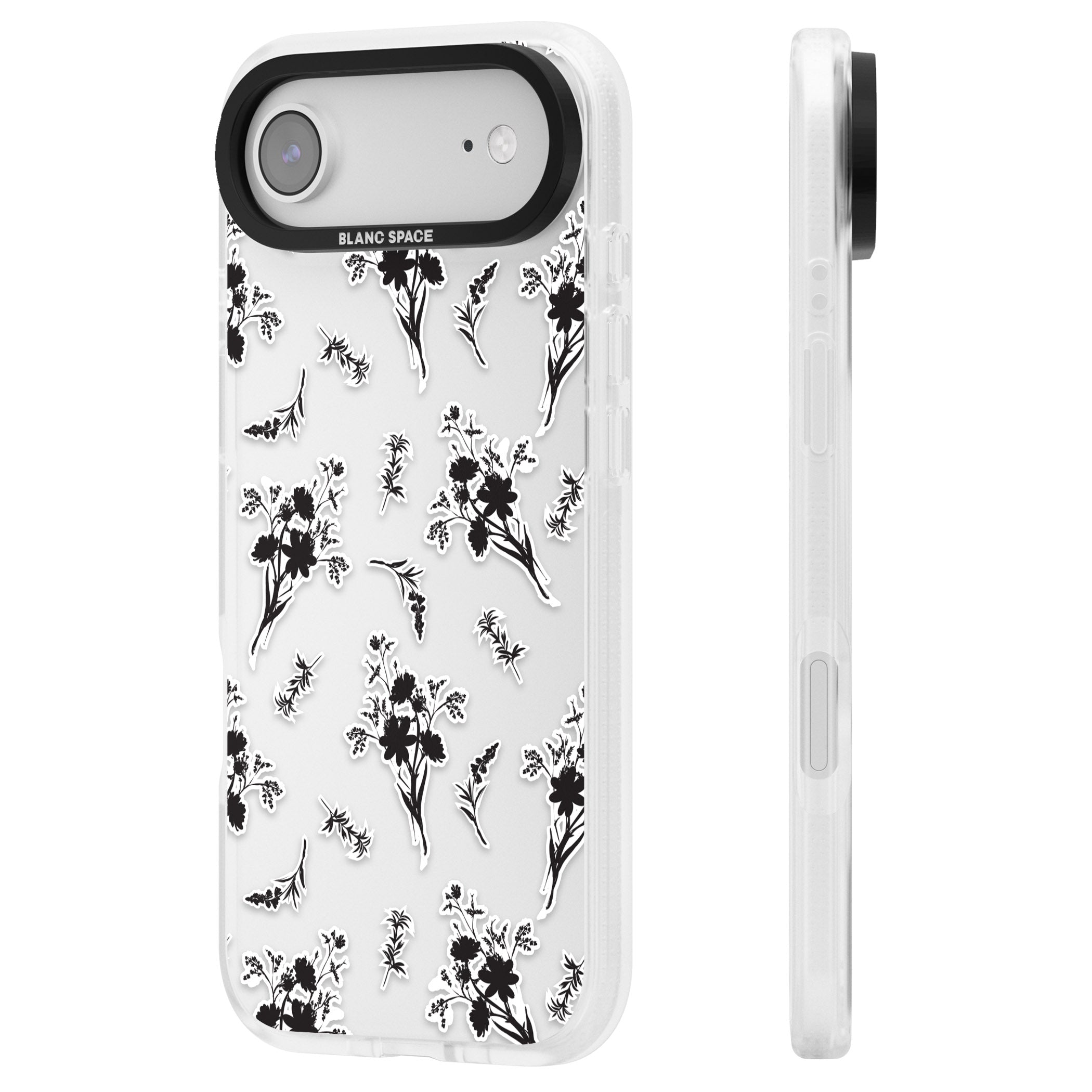 Black Sticker Wildflowers iPhone 17 Air Impact Air Clear Phone Case Side Profile