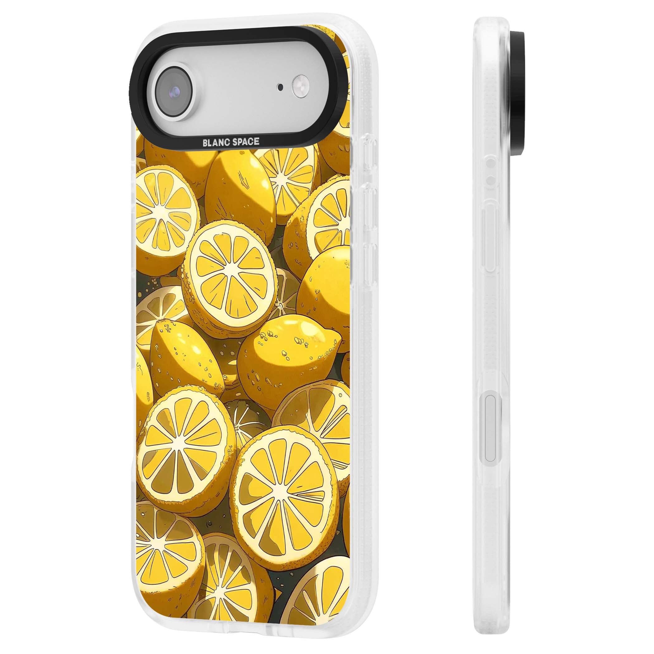 Zesty coastal iPhone case featuring illustrated Mediterranean lemons and citrus slices in golden yellow | Clear Case Impact Air case for iPhone Air