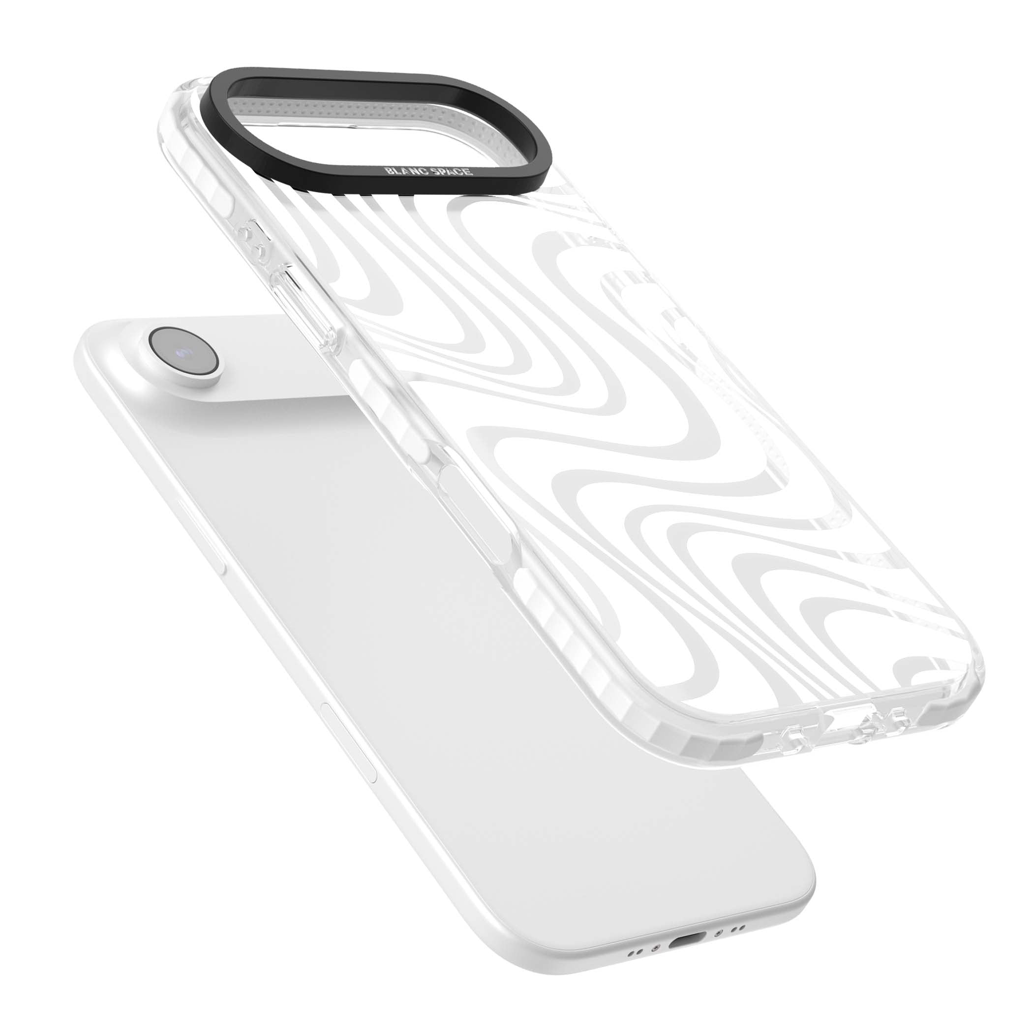 White Abstract Waves abstract iPhone case featuring flowing grey wave pattern on clear background | Black Impact case for iPhone Air