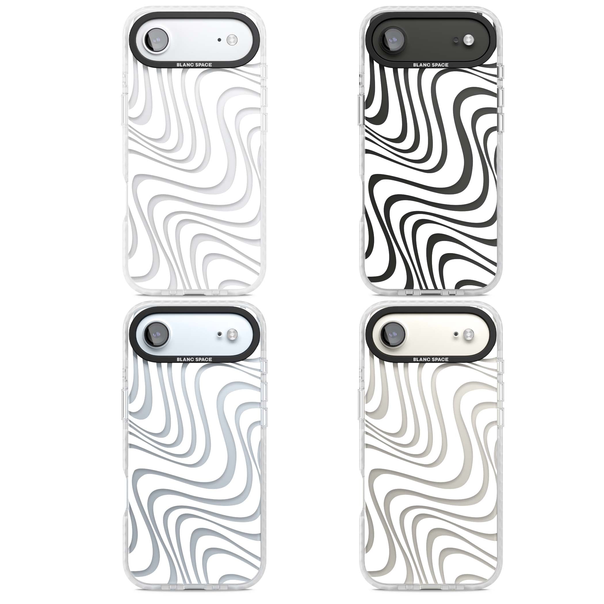 White Abstract Waves abstract iPhone case featuring flowing grey wave pattern on clear background | Black Impact case for iPhone Air