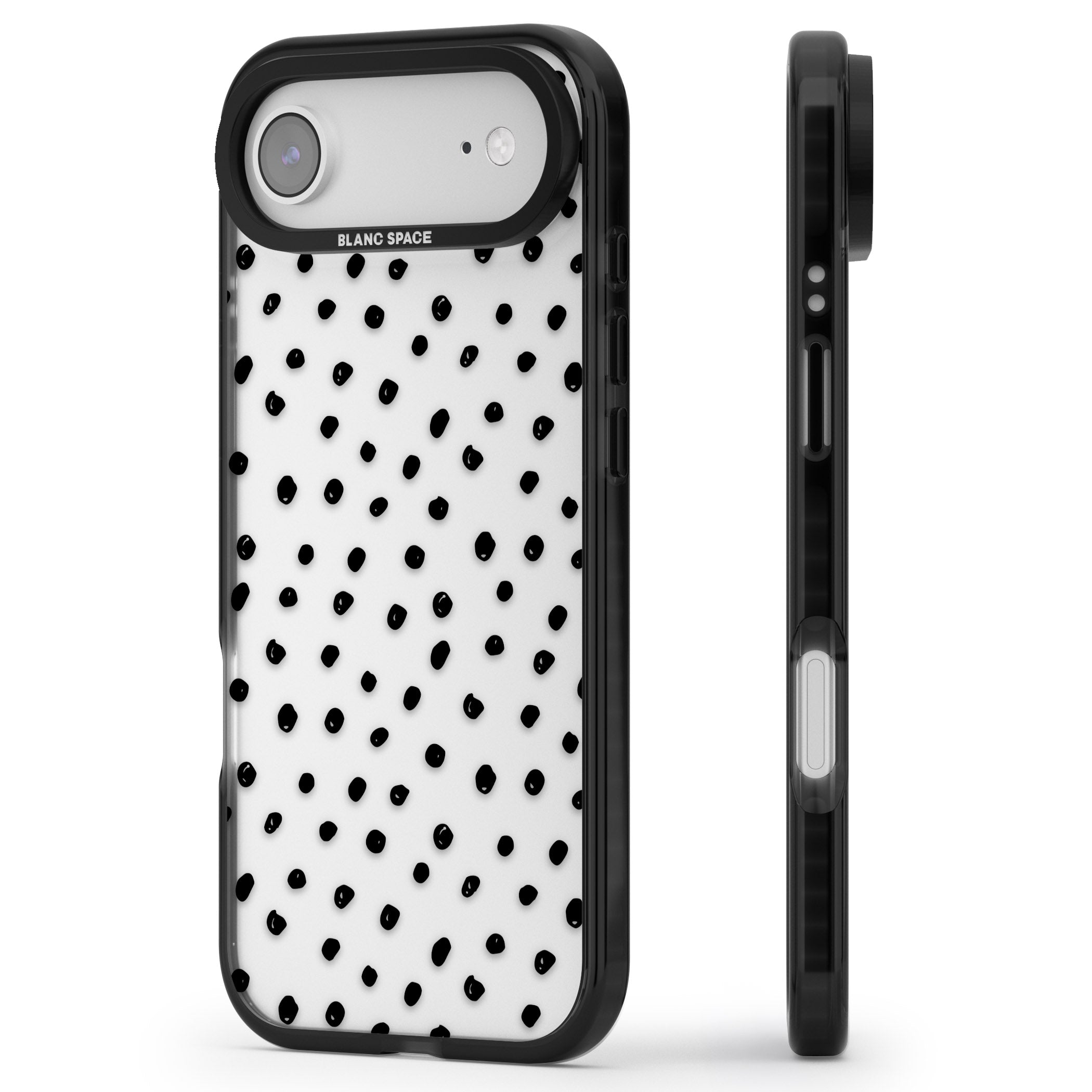 Messy Black Dot Pattern iPhone 17 Air Impact Black Phone Case Side Profile
