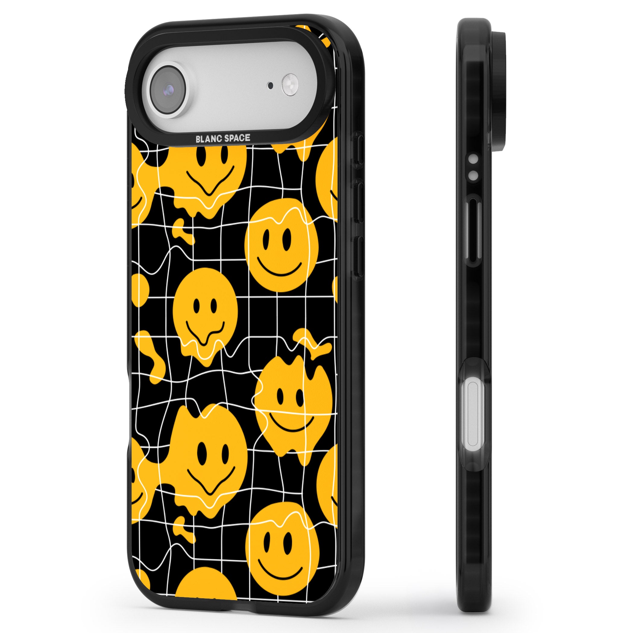 Acid Face Grid Pattern iPhone 17 Air Impact Black Phone Case Side Profile
