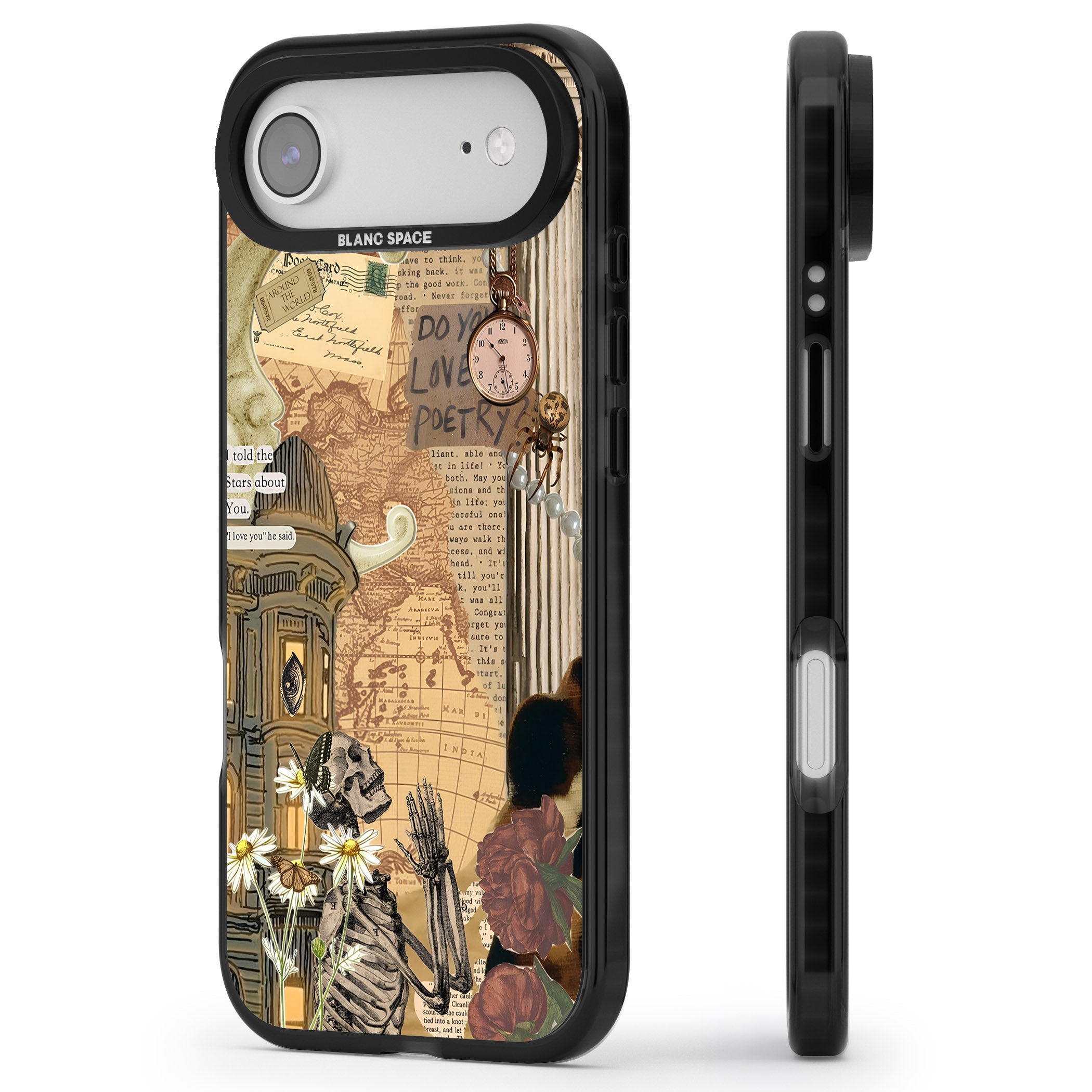 Skeleton Poetry iPhone 17 Air Impact Black Phone Case Side Profile