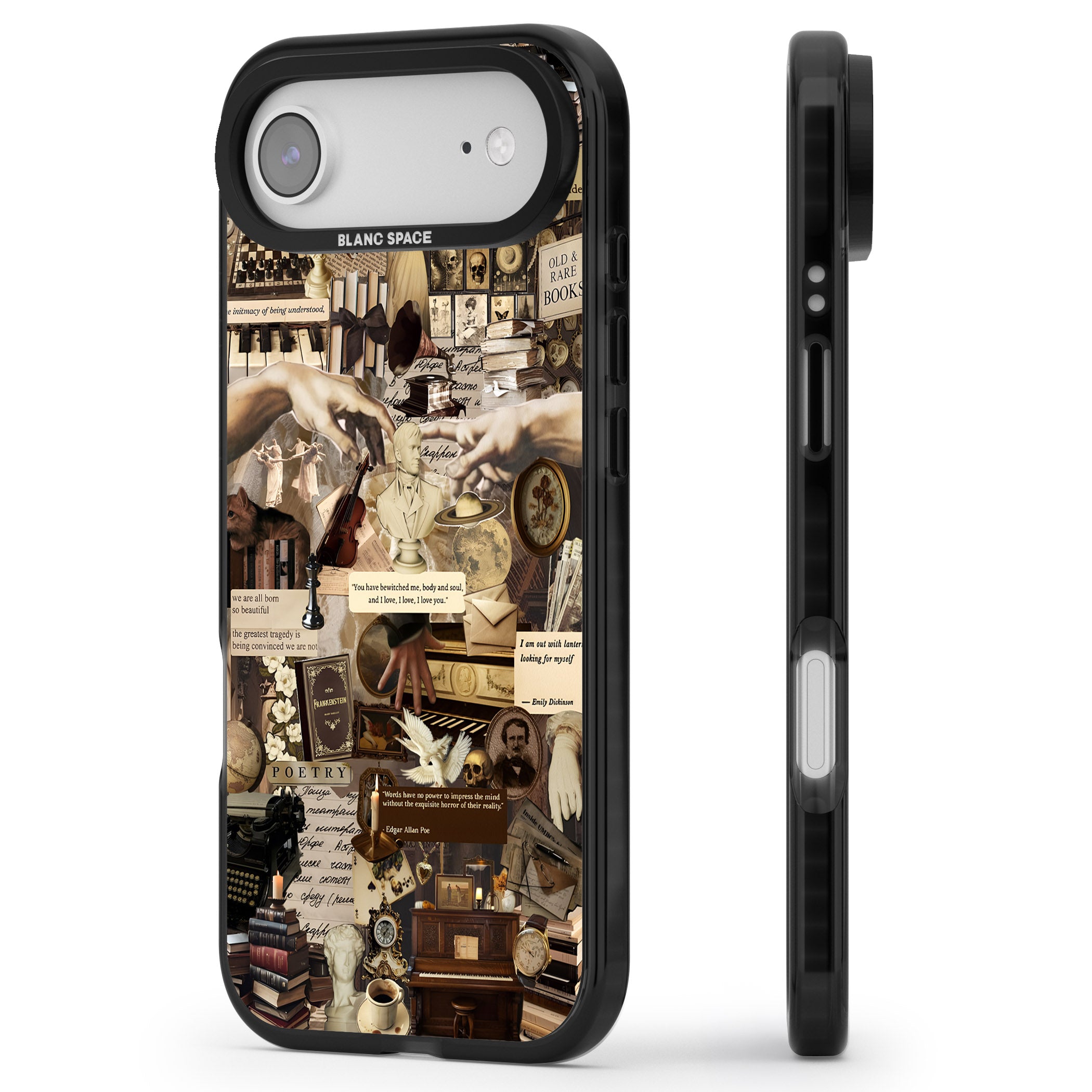 Antique Collage iPhone 17 Air Impact Black Phone Case Side Profile